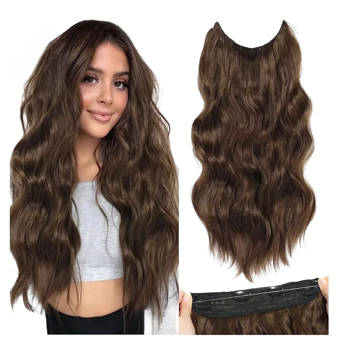 Foto 4 pulgar | Extensiones De Cabello Cortinas Kanekalon Grapas Marrón Oscuro