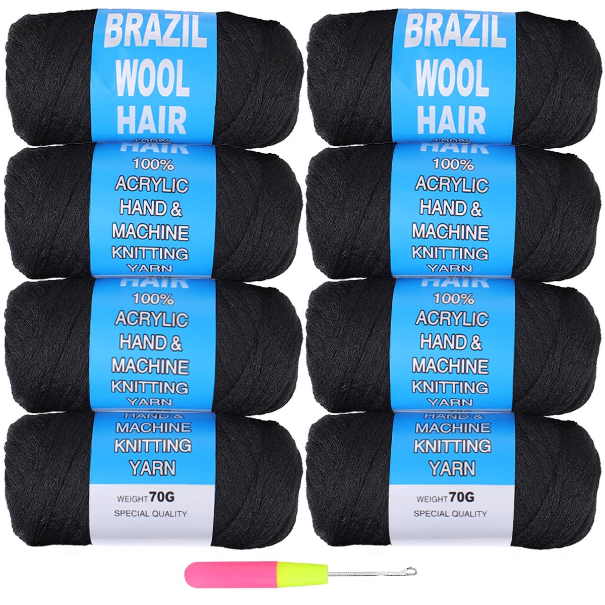 Foto 1 | Cabello de Lana Brasileña Negra Natural de Yarn Cookoo 8 Rollos 560 G - Venta Internacional