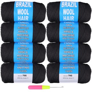 Foto 1 | Cabello de Lana Brasileña Negra Natural de Yarn Cookoo 8 Rollos 560 G - Venta Internacional