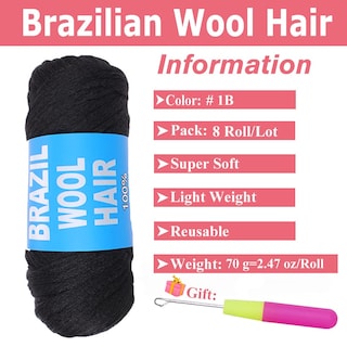 Foto 2 | Cabello de Lana Brasileña Negra Natural de Yarn Cookoo 8 Rollos 560 G - Venta Internacional