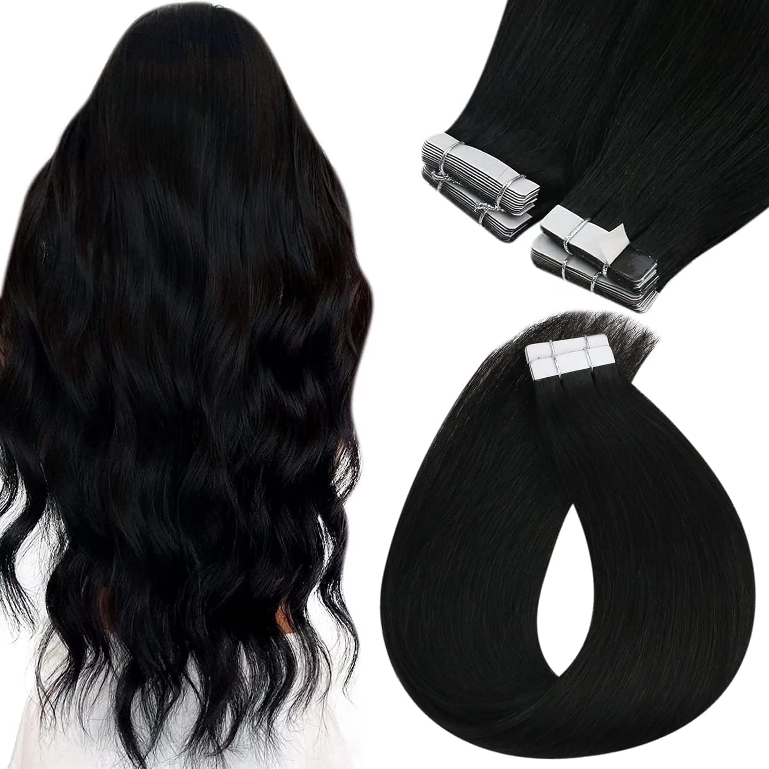 Foto 2 pulgar | Extensiones De Cabello Sunny Hair Tape En Cabello Humano, Color Negro, 22 Cm - Venta Internacional.