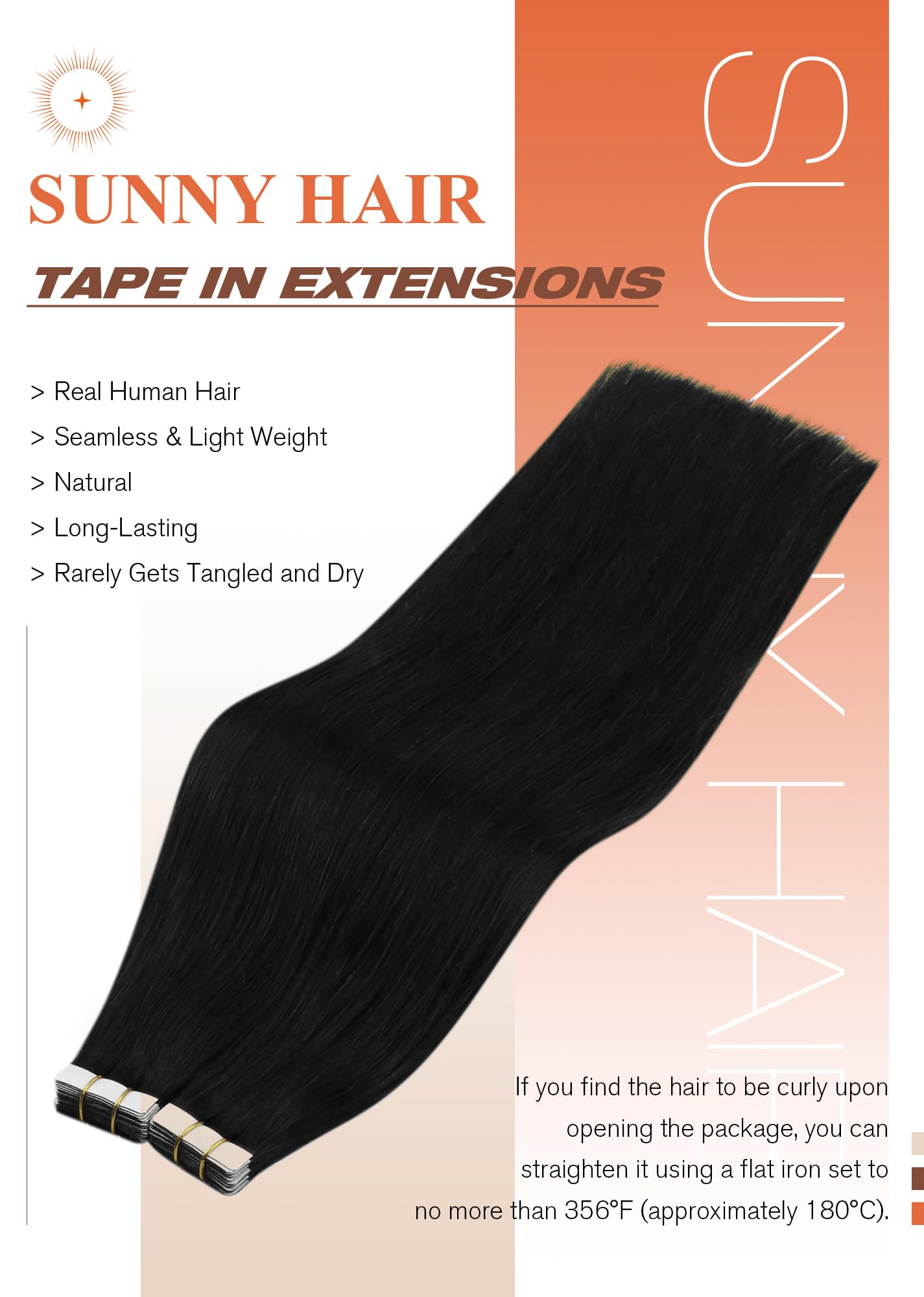 Foto 3 pulgar | Extensiones De Cabello Sunny Hair Tape En Cabello Humano, Color Negro, 22 Cm - Venta Internacional.