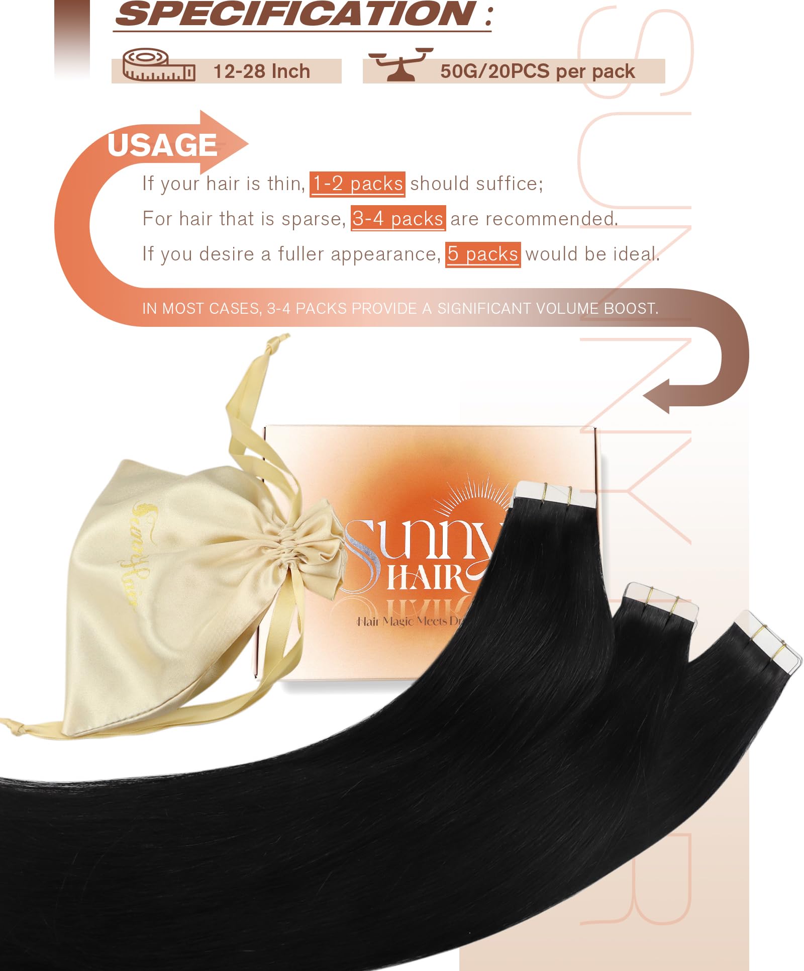 Foto 6 pulgar | Extensiones De Cabello Sunny Hair Tape En Cabello Humano, Color Negro, 22 Cm - Venta Internacional.