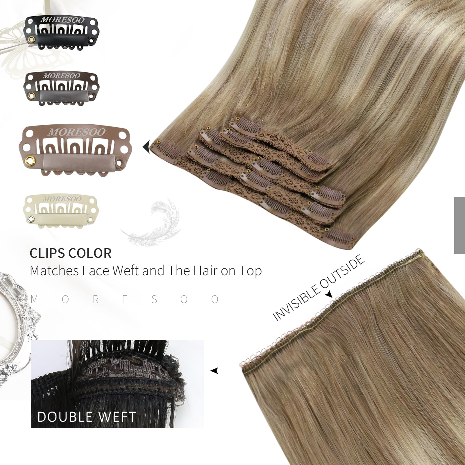 Foto 5 pulgar | Extensiones De Cabello Humano Con Clip Moresoo Blonde Balayage - Venta Internacional.
