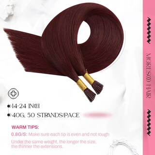 Foto 2 | Extensiones de Cabello Moresoo I Tip Rojo Oscuro 20 Pulgadas 0,8 G/s 50 - Venta Internacional