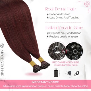 Foto 3 | Extensiones de Cabello Moresoo I Tip Rojo Oscuro 20 Pulgadas 0,8 G/s 50 - Venta Internacional