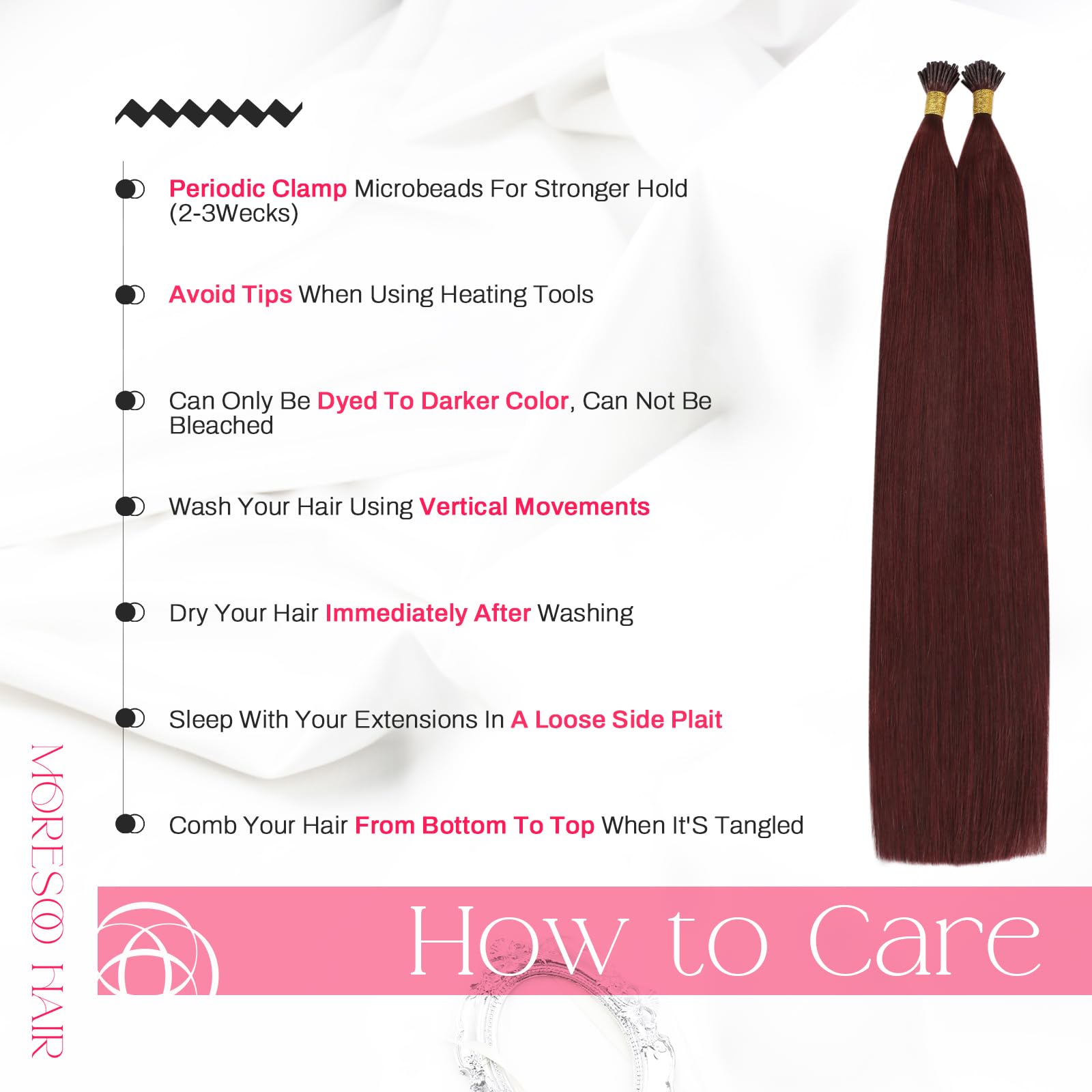 Foto 6 | Extensiones de Cabello Moresoo I Tip Rojo Oscuro 20 Pulgadas 0,8 G/s 50 - Venta Internacional