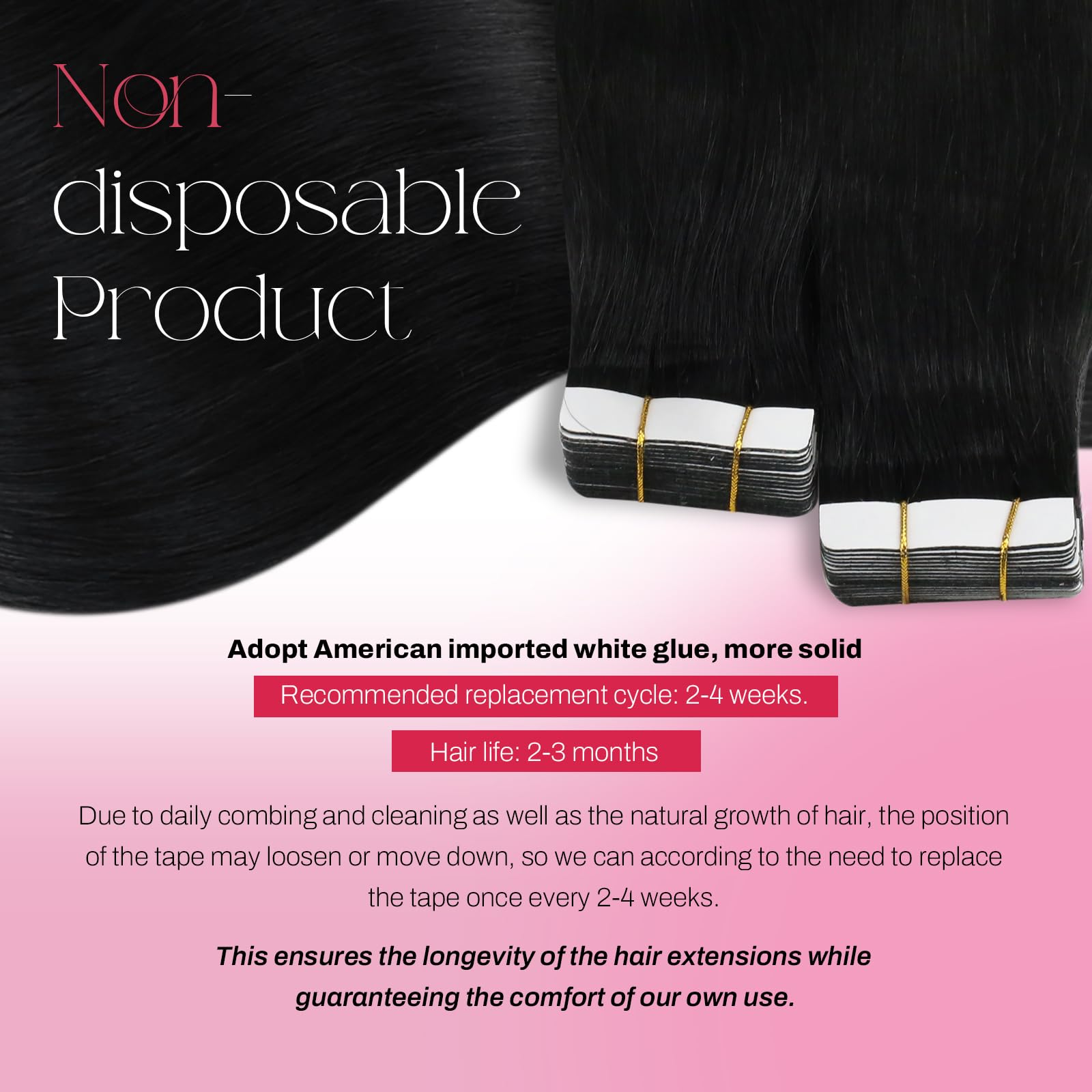 Foto 3 | Extensiones De Pelo Con Cinta Adhesiva Moresoo Darkest Brown, 40 Unidades, 40 Cm, 100 G - Venta Internacional.
