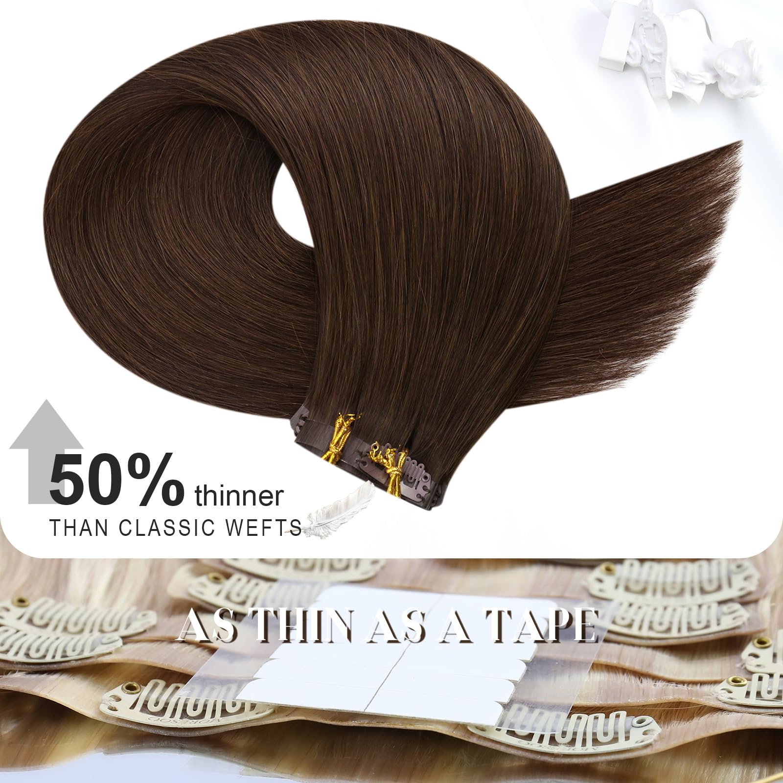 Foto 4 pulgar | Extensiones De Cabello Humano Marrón Oscuro Moresoo Con Clip, 120 G - Venta Internacional.
