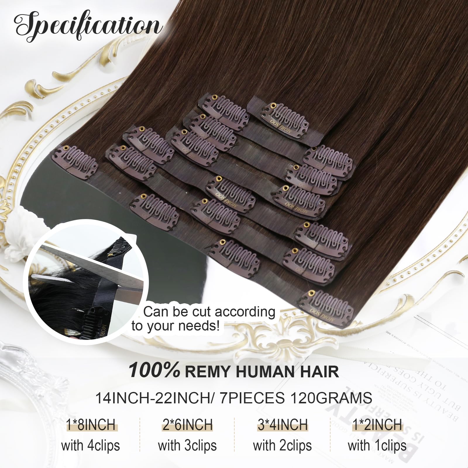 Foto 6 pulgar | Extensiones De Cabello Humano Marrón Oscuro Moresoo Con Clip, 120 G - Venta Internacional.