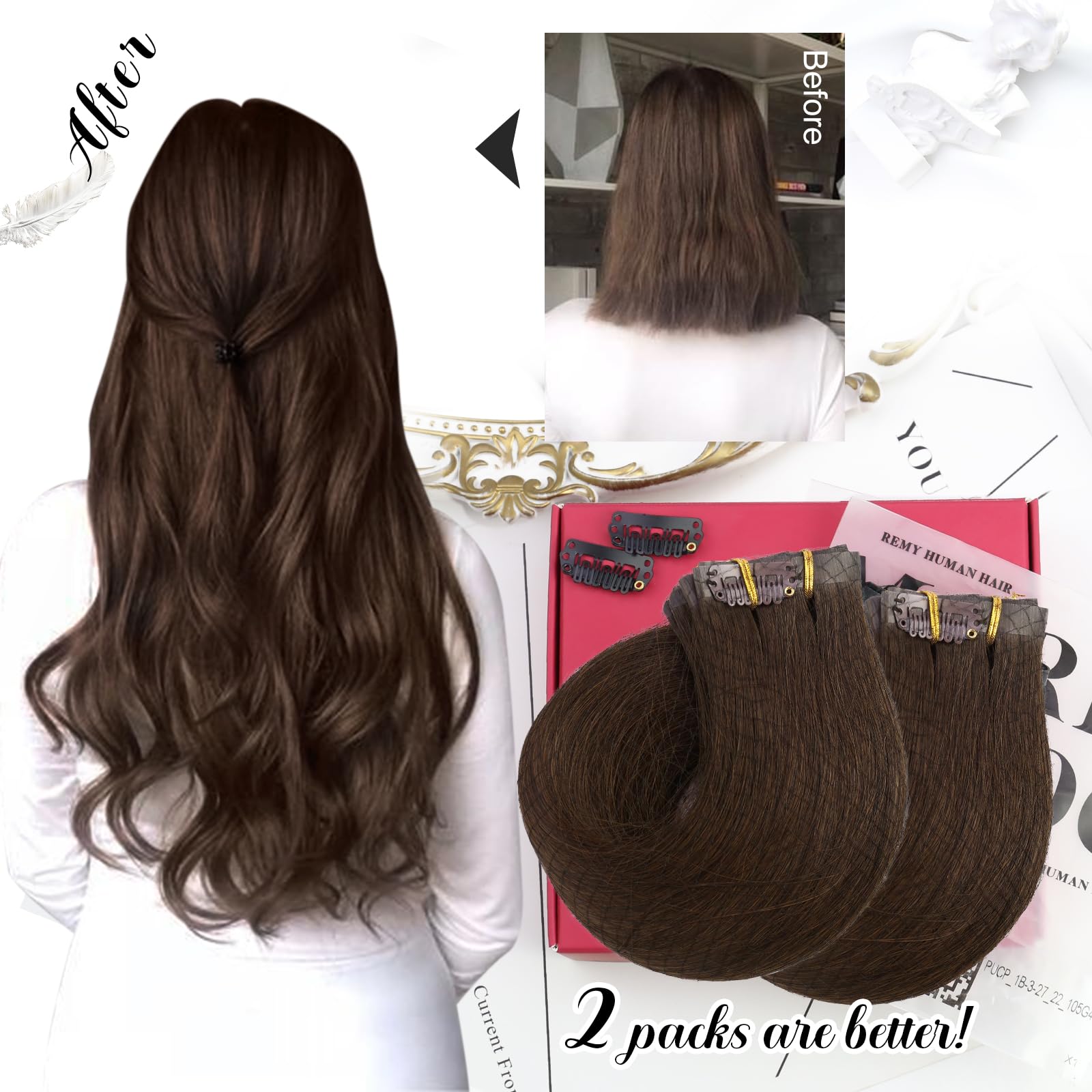 Foto 7 pulgar | Extensiones De Cabello Humano Marrón Oscuro Moresoo Con Clip, 120 G - Venta Internacional.