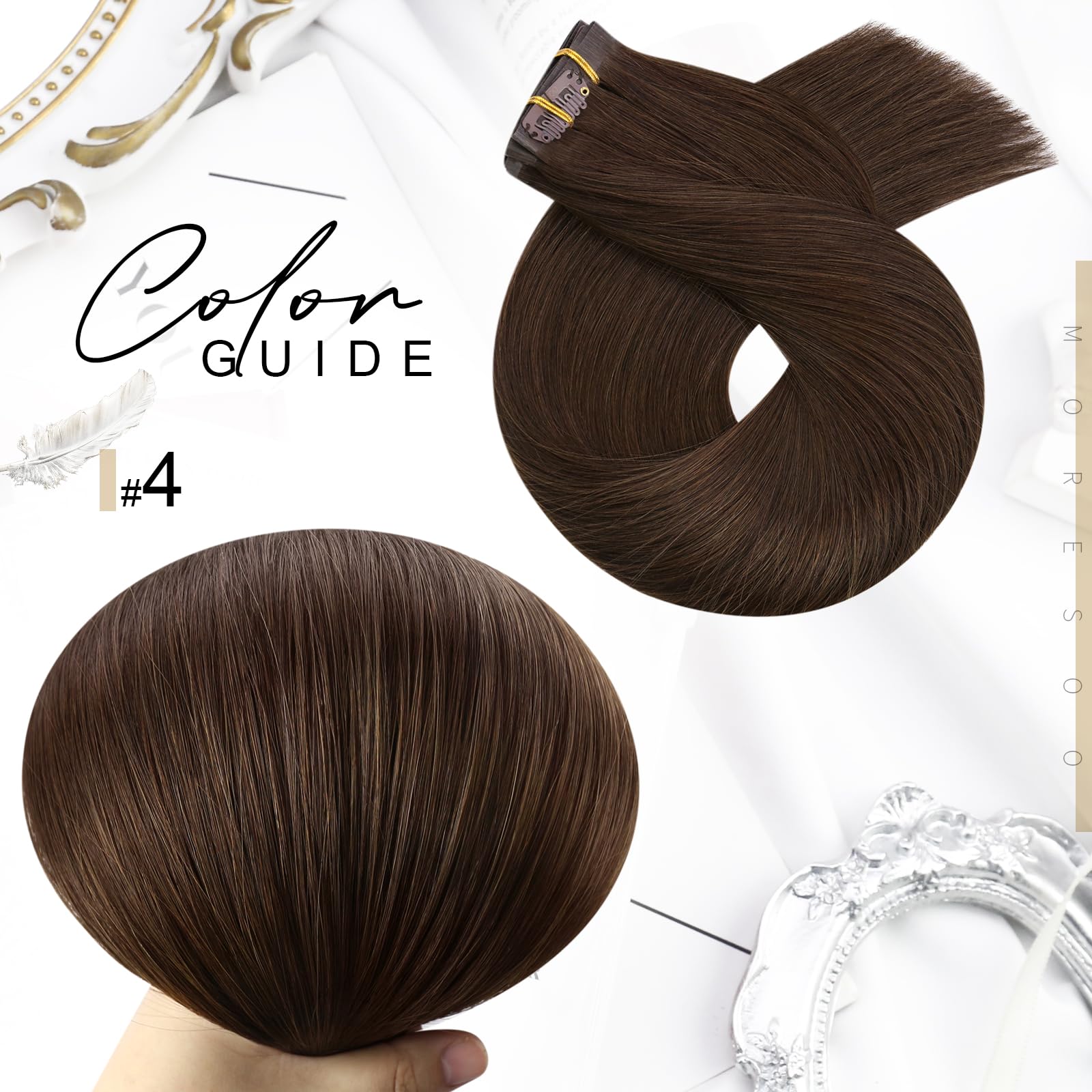 Foto 8 pulgar | Extensiones De Cabello Humano Marrón Oscuro Moresoo Con Clip, 120 G - Venta Internacional.