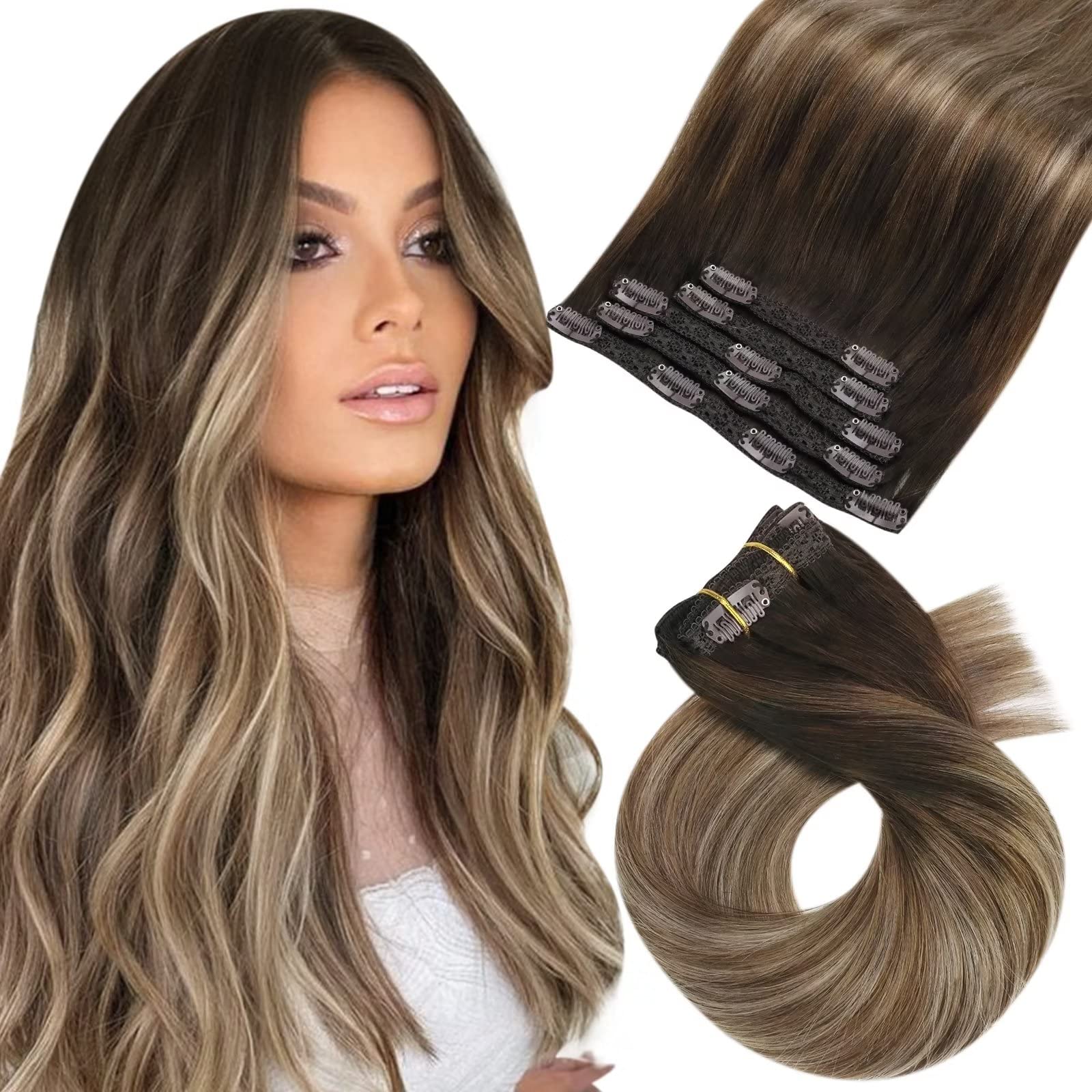 Foto 2 pulgar | Extensiones De Cabello Con Clip Moresoo Ombre, Marrón Oscuro A Rubio Ceniza - Venta Internacional.