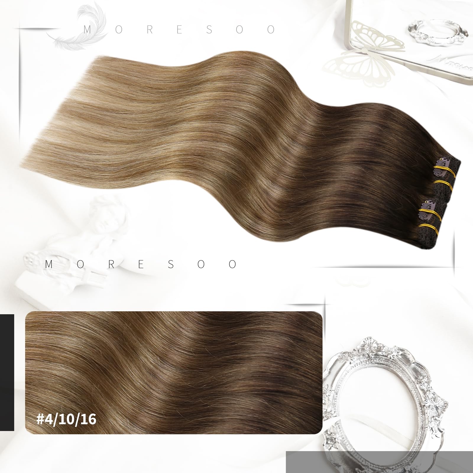 Foto 3 pulgar | Extensiones De Cabello Con Clip Moresoo Ombre, Marrón Oscuro A Rubio Ceniza - Venta Internacional.