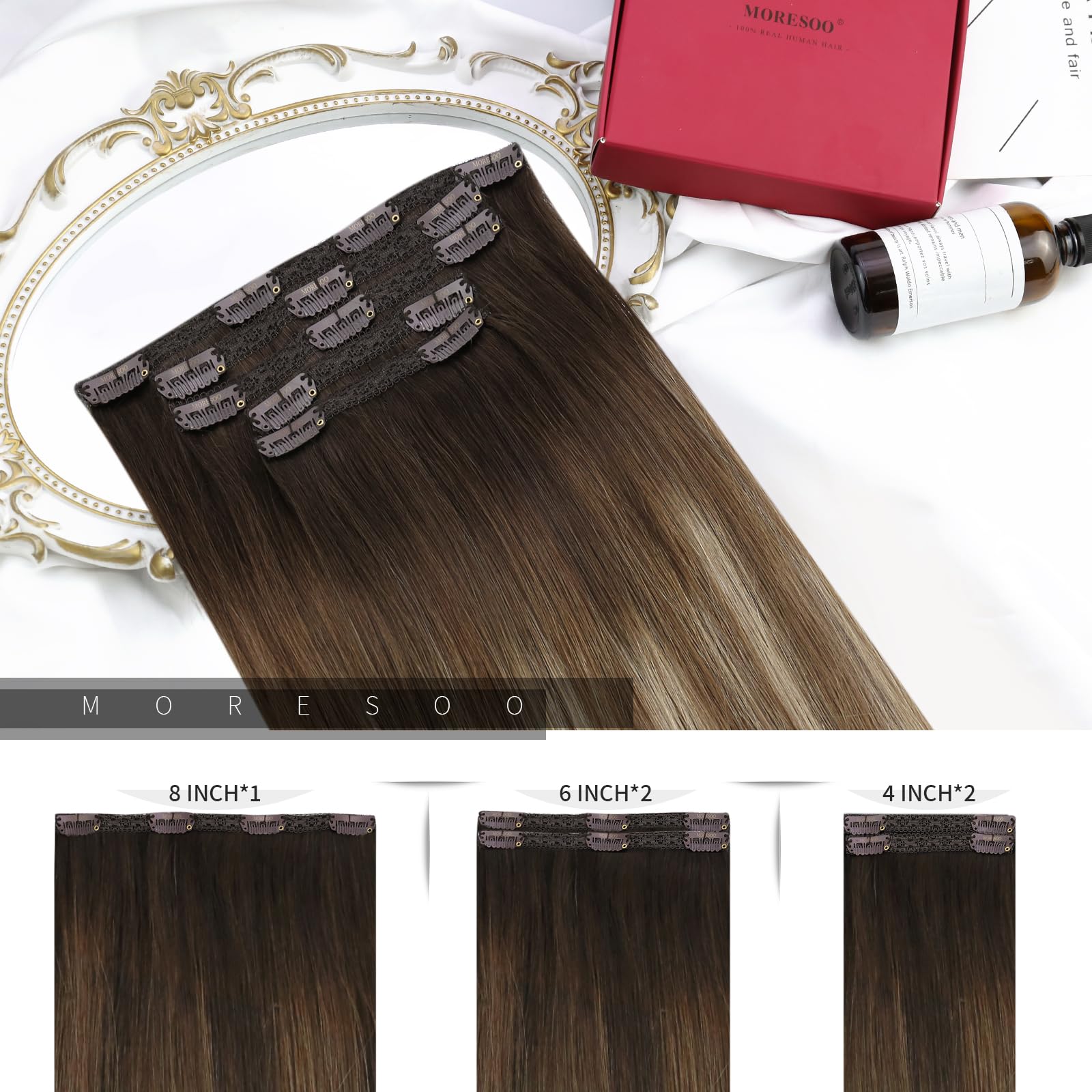 Foto 4 pulgar | Extensiones De Cabello Con Clip Moresoo Ombre, Marrón Oscuro A Rubio Ceniza - Venta Internacional.