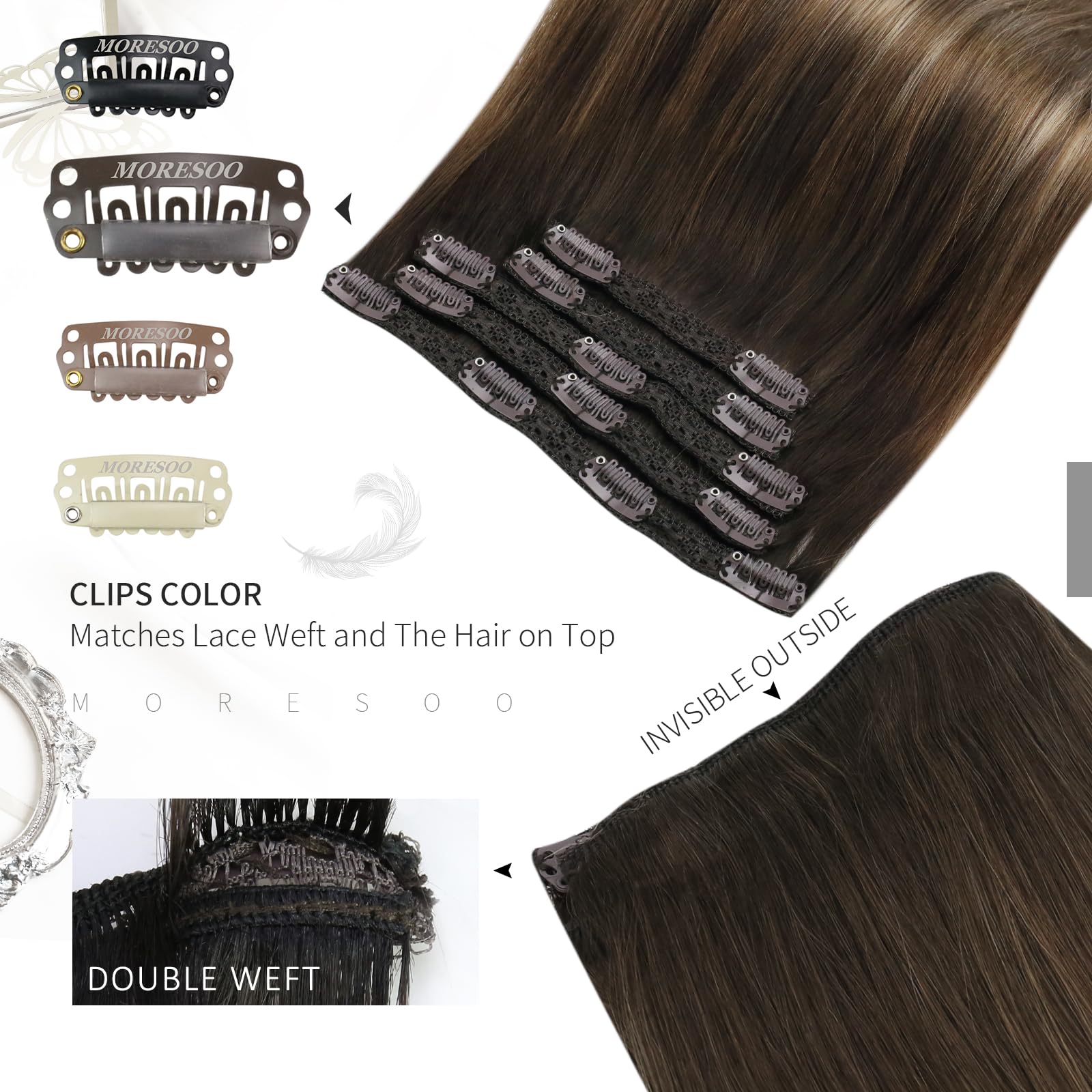 Foto 5 pulgar | Extensiones De Cabello Con Clip Moresoo Ombre, Marrón Oscuro A Rubio Ceniza - Venta Internacional.
