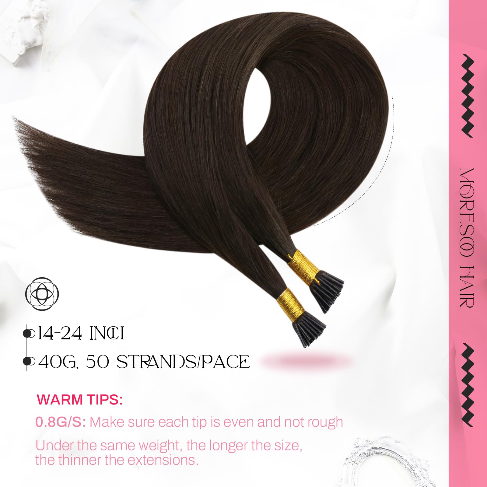 Foto 3 pulgar | Extensiones De Cabello Moresoo Itip, Marrón Oscuro, 20 Pulgadas, 40 G, 50 Años, Remy Ha - Venta Internacional.