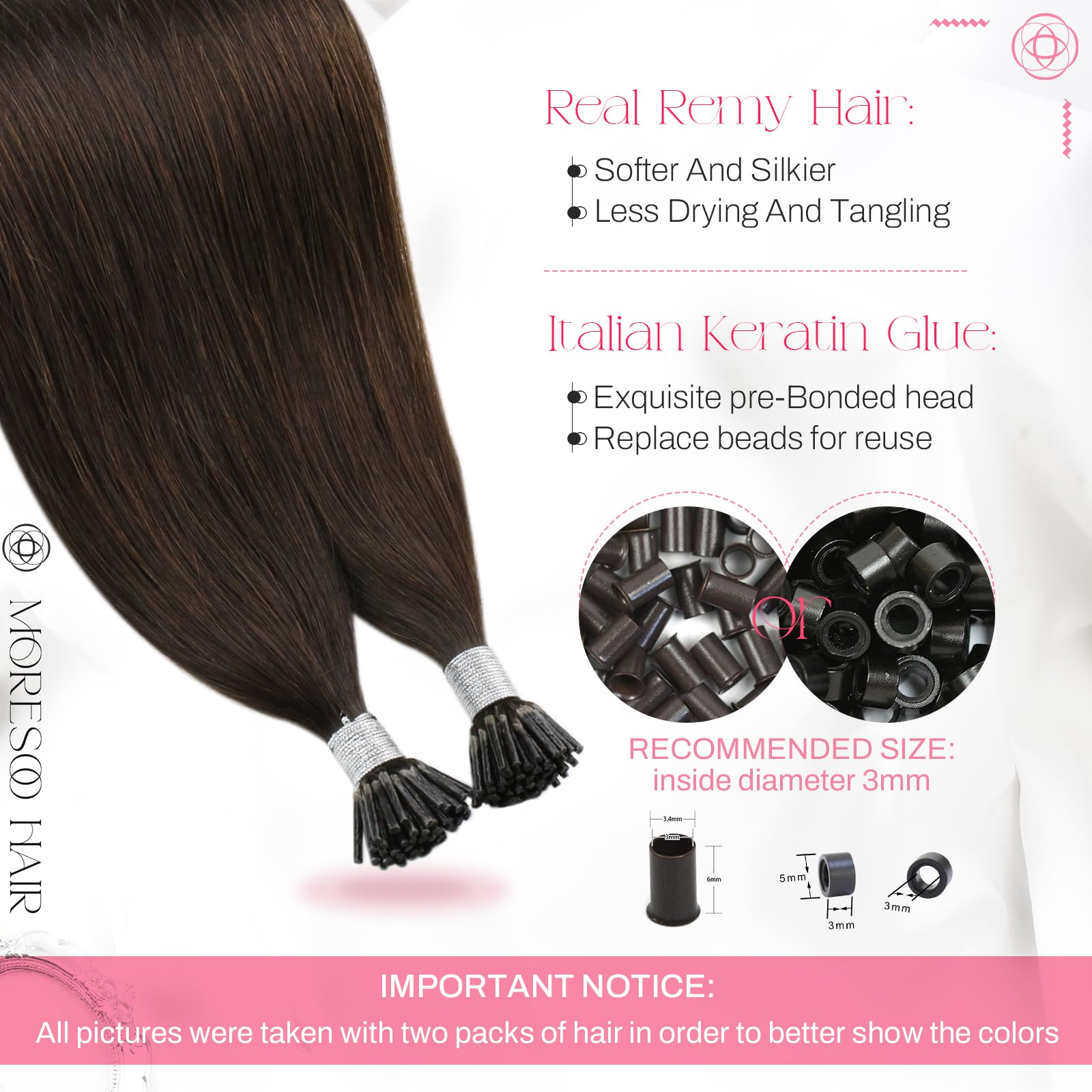 Foto 4 pulgar | Extensiones De Cabello Moresoo Itip, Marrón Oscuro, 20 Pulgadas, 40 G, 50 Años, Remy Ha - Venta Internacional.