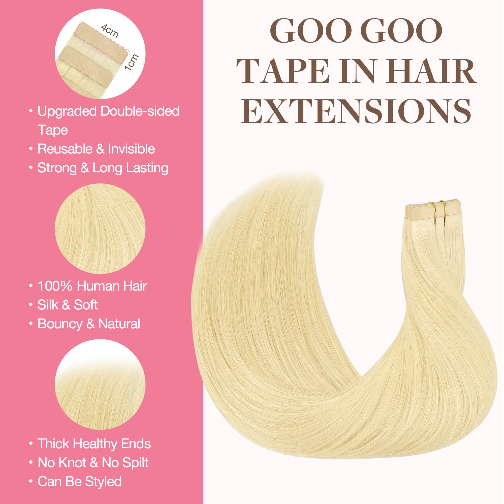 Foto 3 pulgar | Extensiones De Cabello Con Cinta Adhesiva Goo Goo Human Hair, 14 Pulgadas, 50 G, 20 Unidades - Venta Internacional.