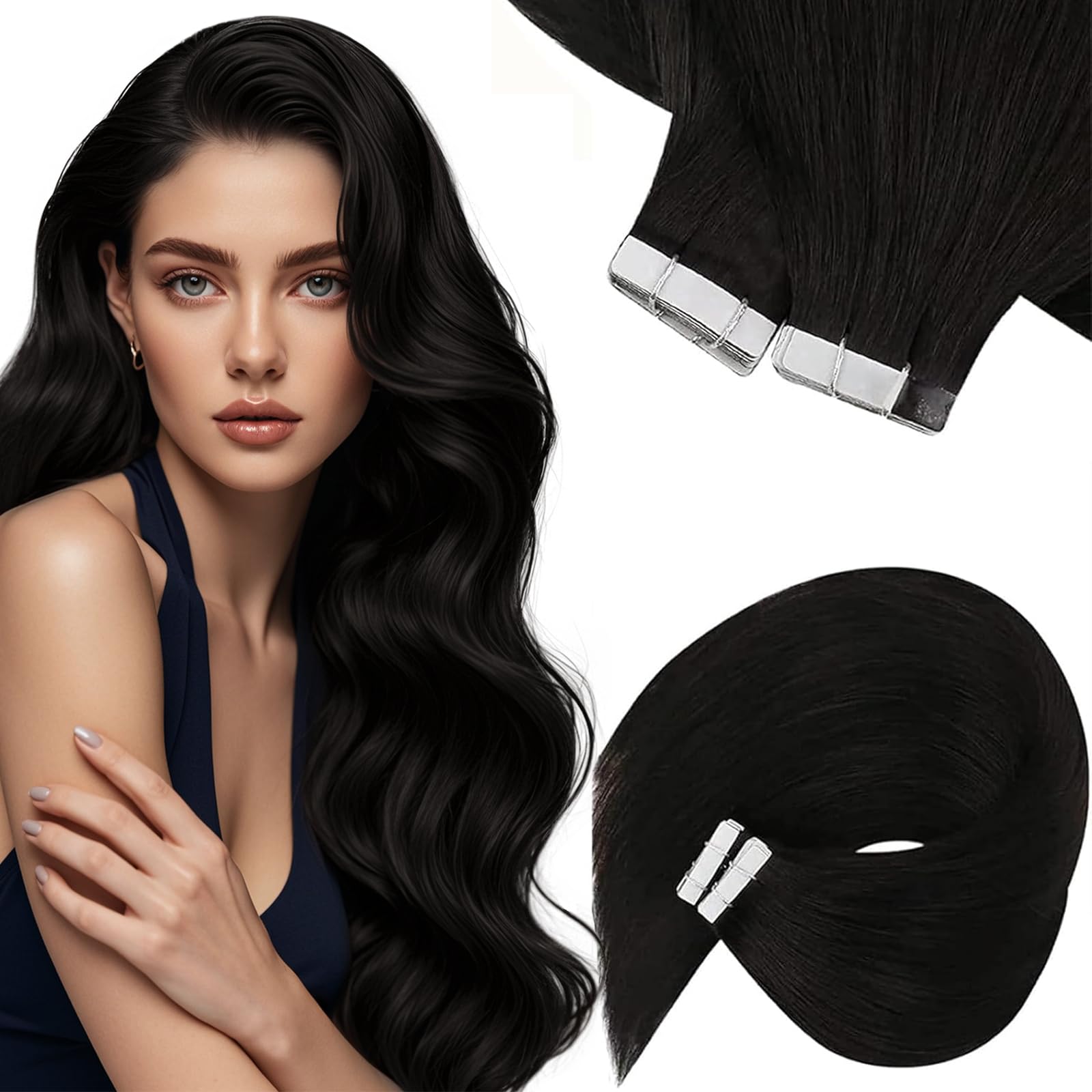 Foto 2 pulgar | Extensiones De Cabello Con Cinta Adhesiva Sunny Hair, Cabello Humano Natural Negro - Venta Internacional.