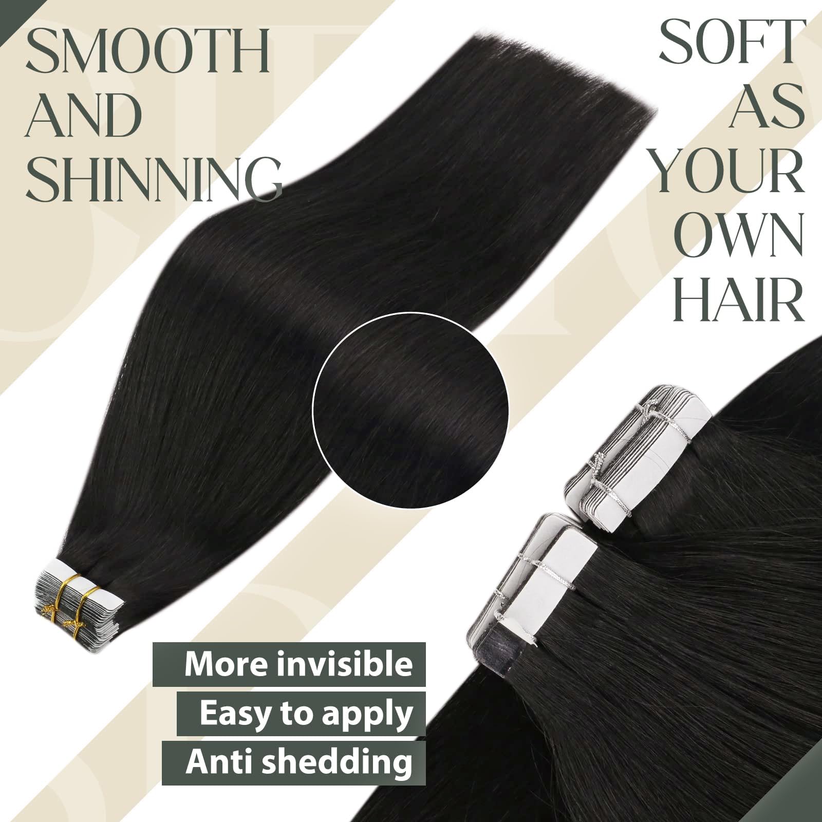Foto 3 pulgar | Extensiones De Cabello Con Cinta Adhesiva Sunny Hair, Cabello Humano Natural Negro - Venta Internacional.