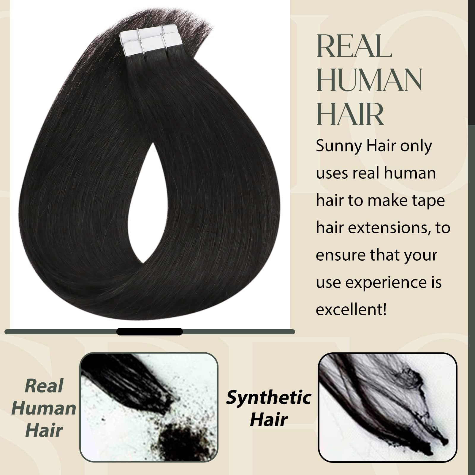 Foto 5 pulgar | Extensiones De Cabello Con Cinta Adhesiva Sunny Hair, Cabello Humano Natural Negro - Venta Internacional.
