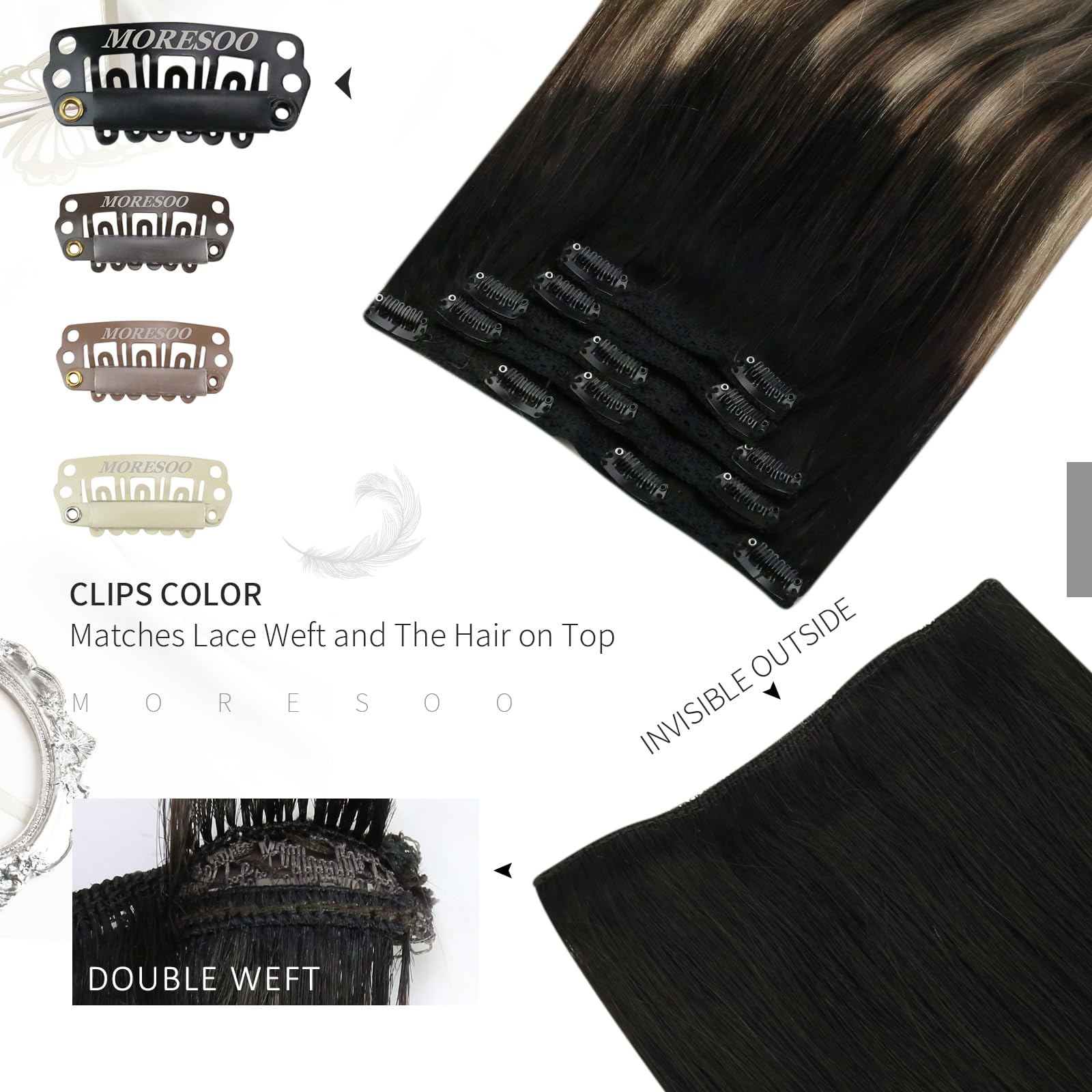 Foto 5 pulgar | Extensiones De Cabello Humano Real Moresoo Con Clip, 80 G, 40 Cm - Venta Internacional.