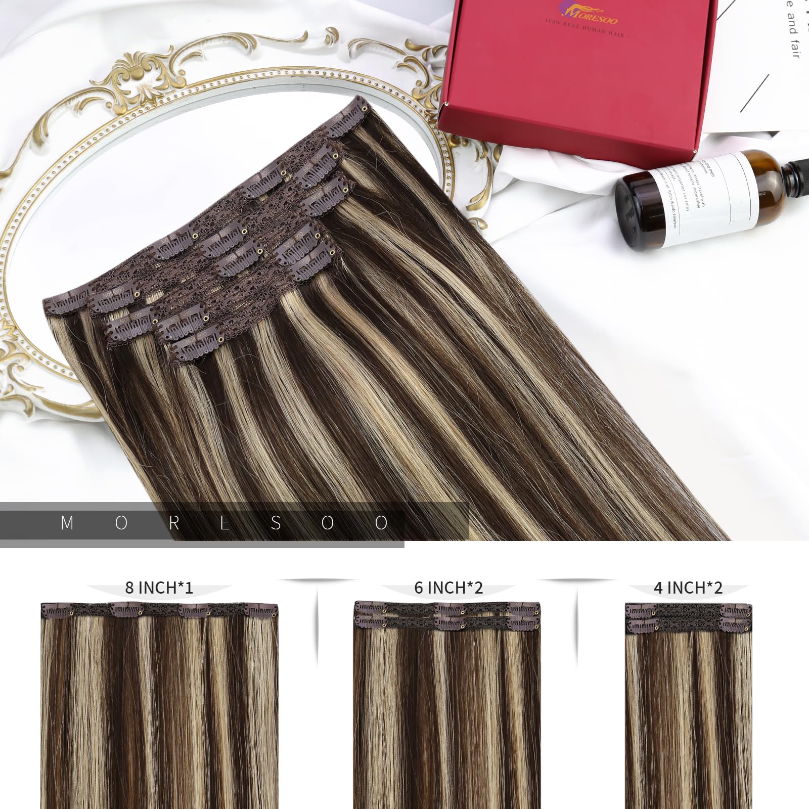 Foto 3 | Extensiones de Cabello Humano Moresoo Marrón 30 cm 5 Unidades/80 g - Venta Internacional
