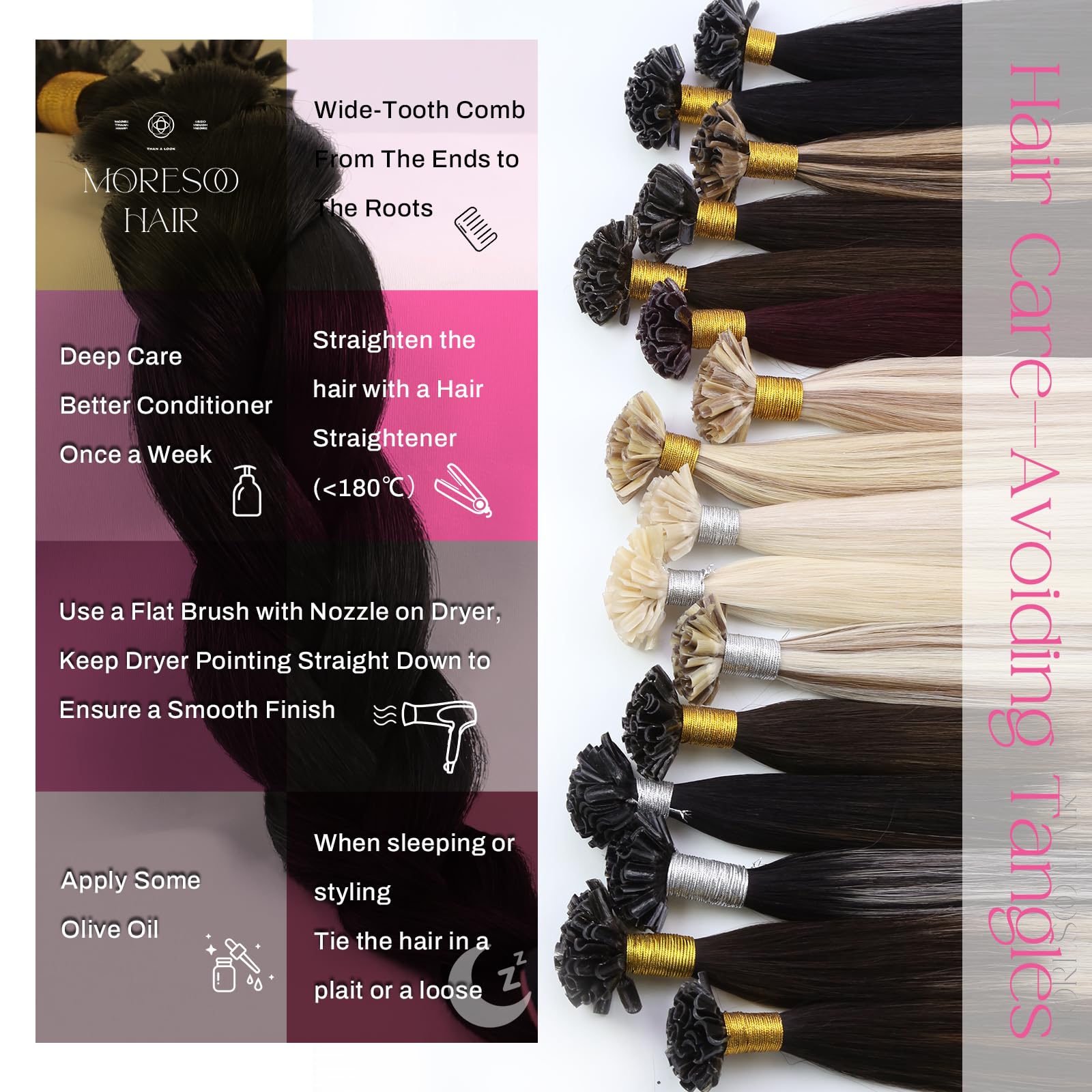 Foto 5 pulgar | Extensiones De Cabello Humano Moresoo Con Punta En U, 40 Cm, 50 G, Negro Natural - Venta Internacional.