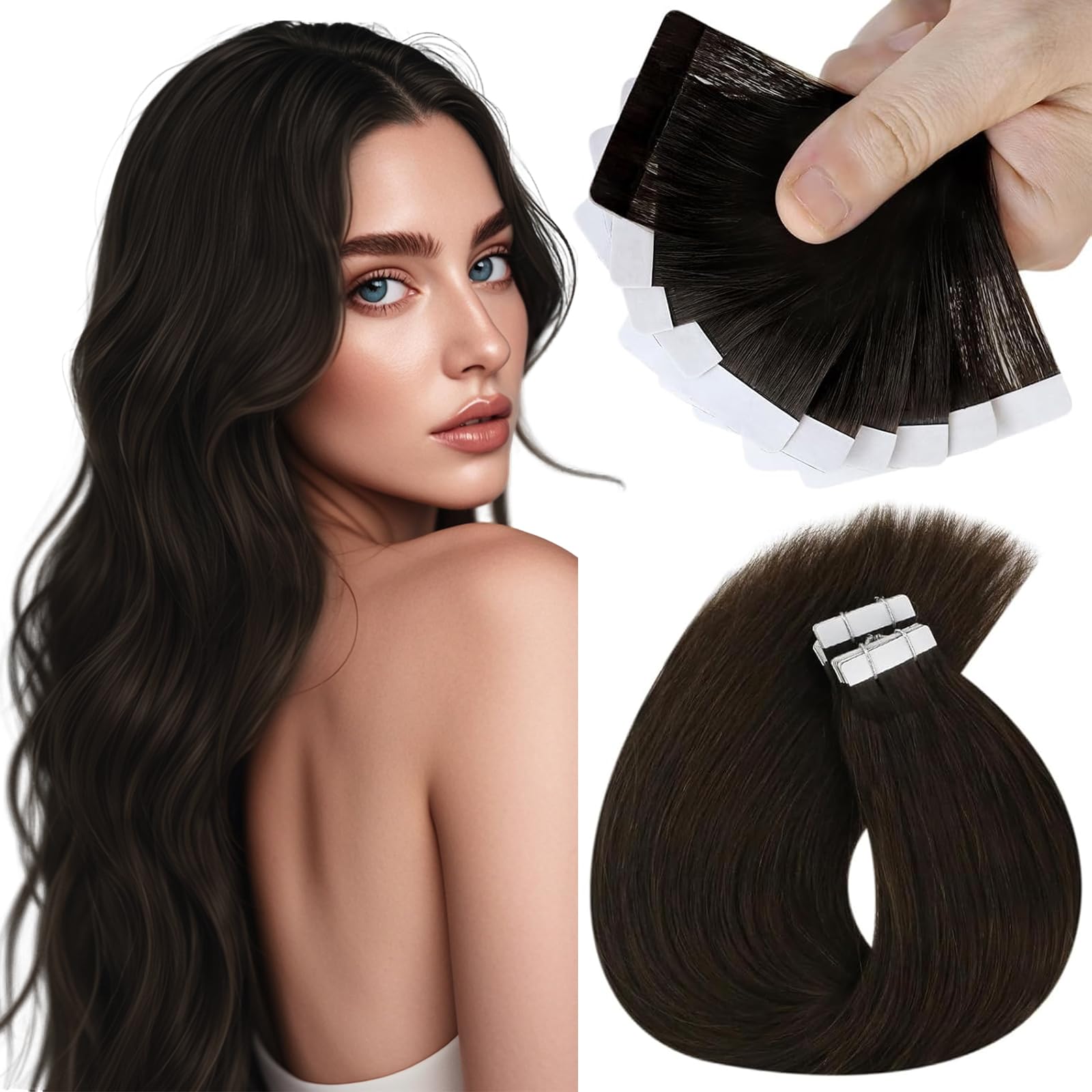 Foto 2 pulgar | Extensiones De Pelo Con Cinta Adhesiva Sunny Hair, Marrón Oscuro, 25 G, 45 Cm - Venta Internacional.