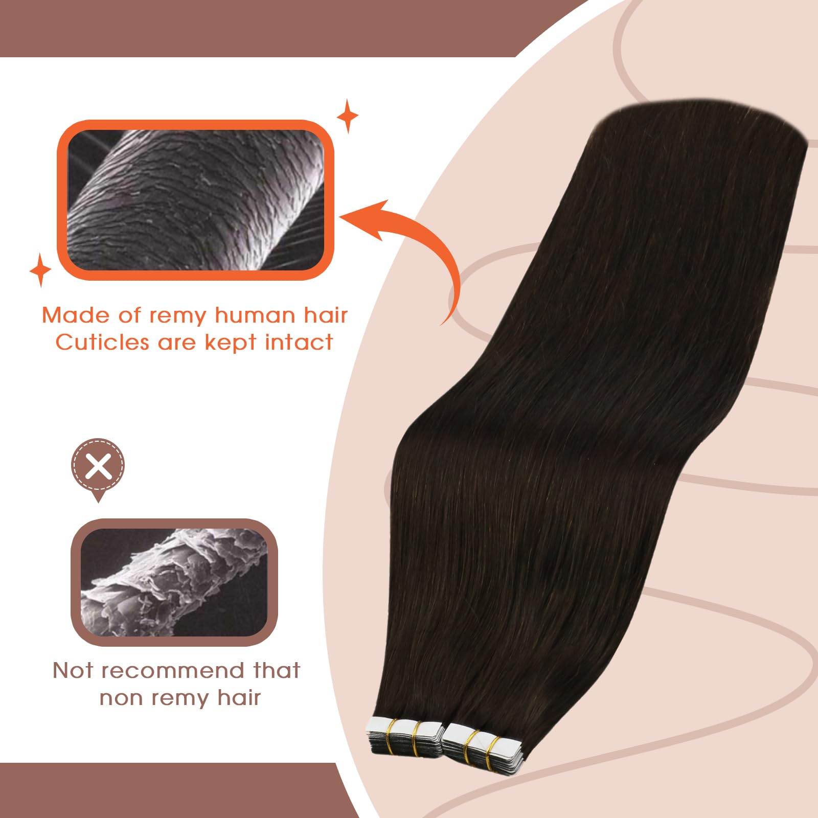 Foto 3 pulgar | Extensiones De Pelo Con Cinta Adhesiva Sunny Hair, Marrón Oscuro, 25 G, 45 Cm - Venta Internacional.