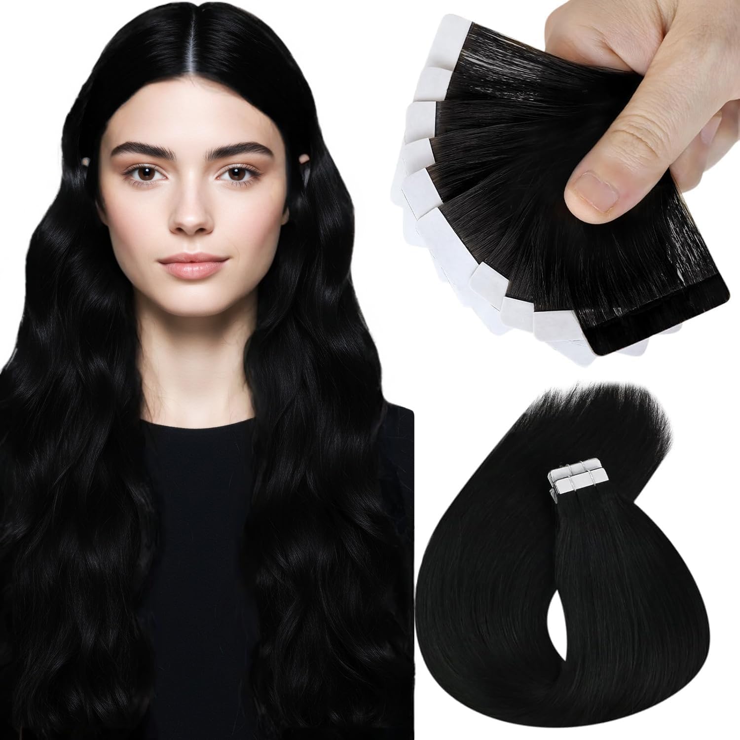 Foto 2 pulgar | Extensiones De Pelo Con Cinta Adhesiva Sunny Hair Jet Black, 25 G, 45 Cm - Venta Internacional.
