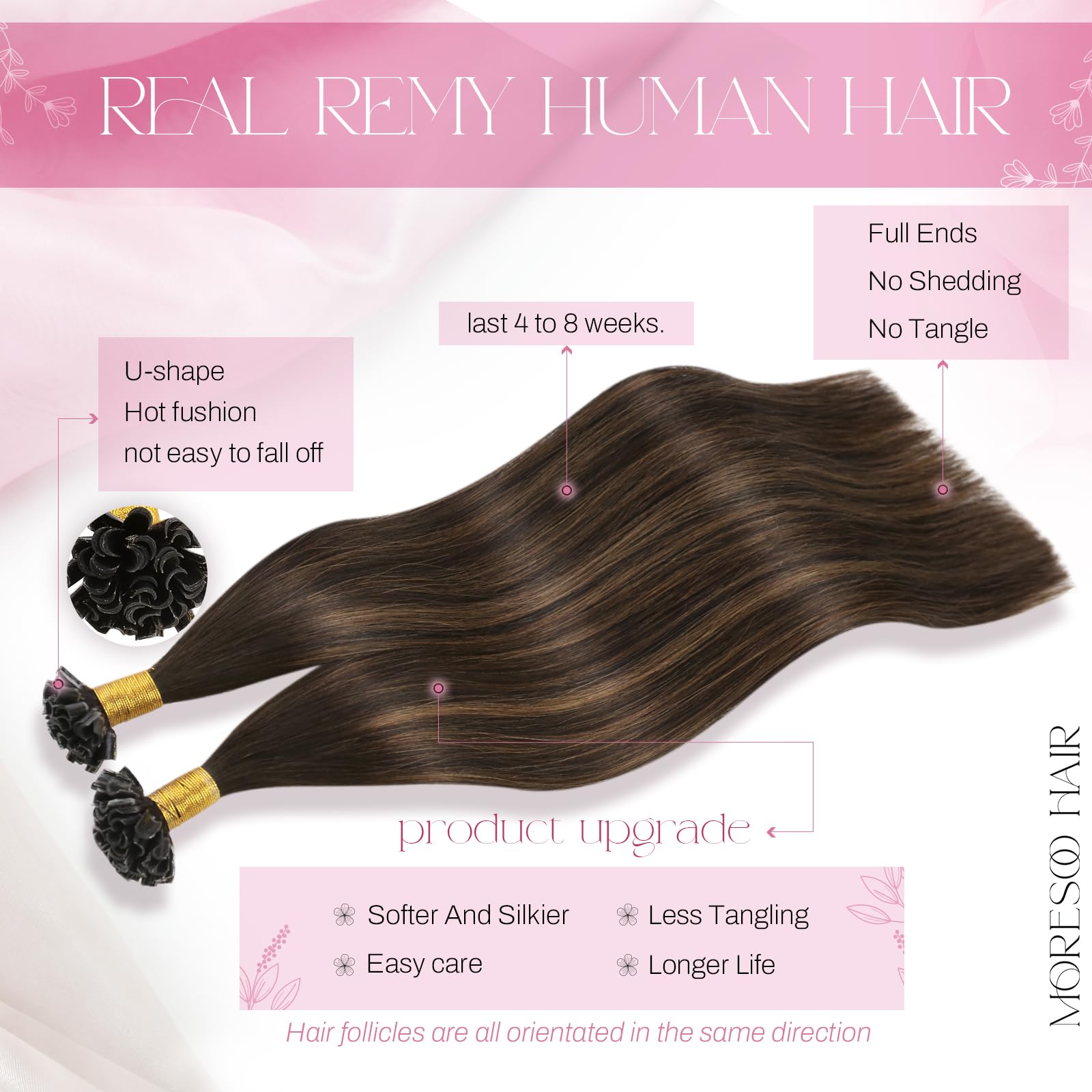 Foto 3 pulgar | Extensiones De Cabello Moresoo U Tip Balayage De Marrón Oscuro A Mediano - Venta Internacional.