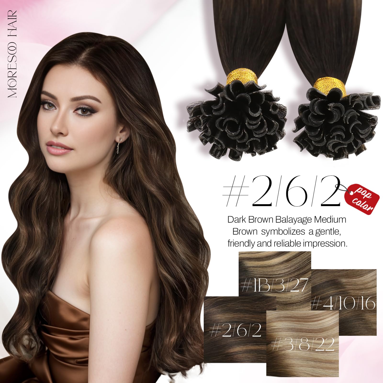Foto 6 | Extensiones De Cabello Moresoo U Tip Balayage De Marrón Oscuro A Mediano - Venta Internacional.