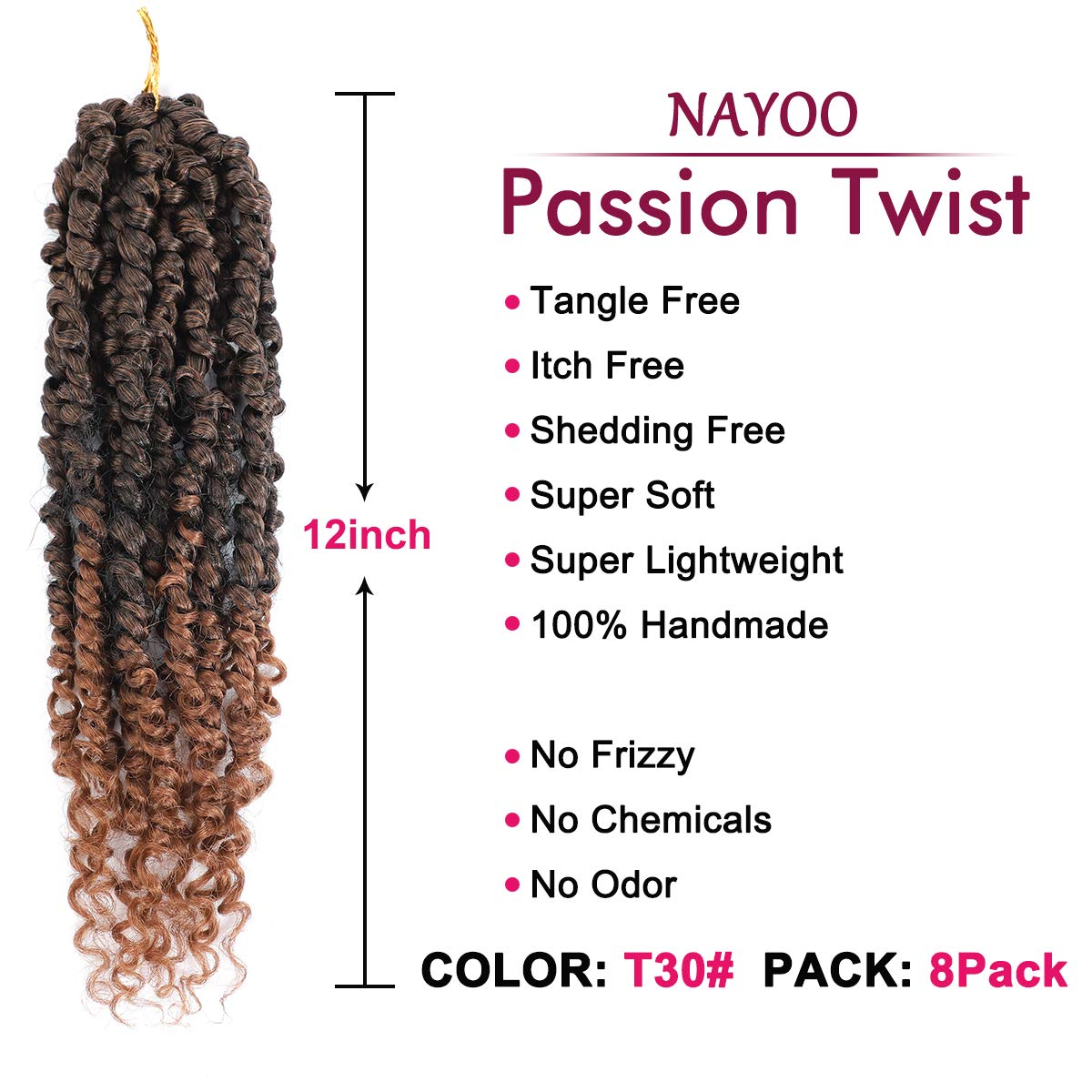 Foto 3 pulgar | Cabello de estilo Passion Twist Nayoo 8 Paquetes 30 Cm Tejido Sintético A Ganchillo - Venta Internacional