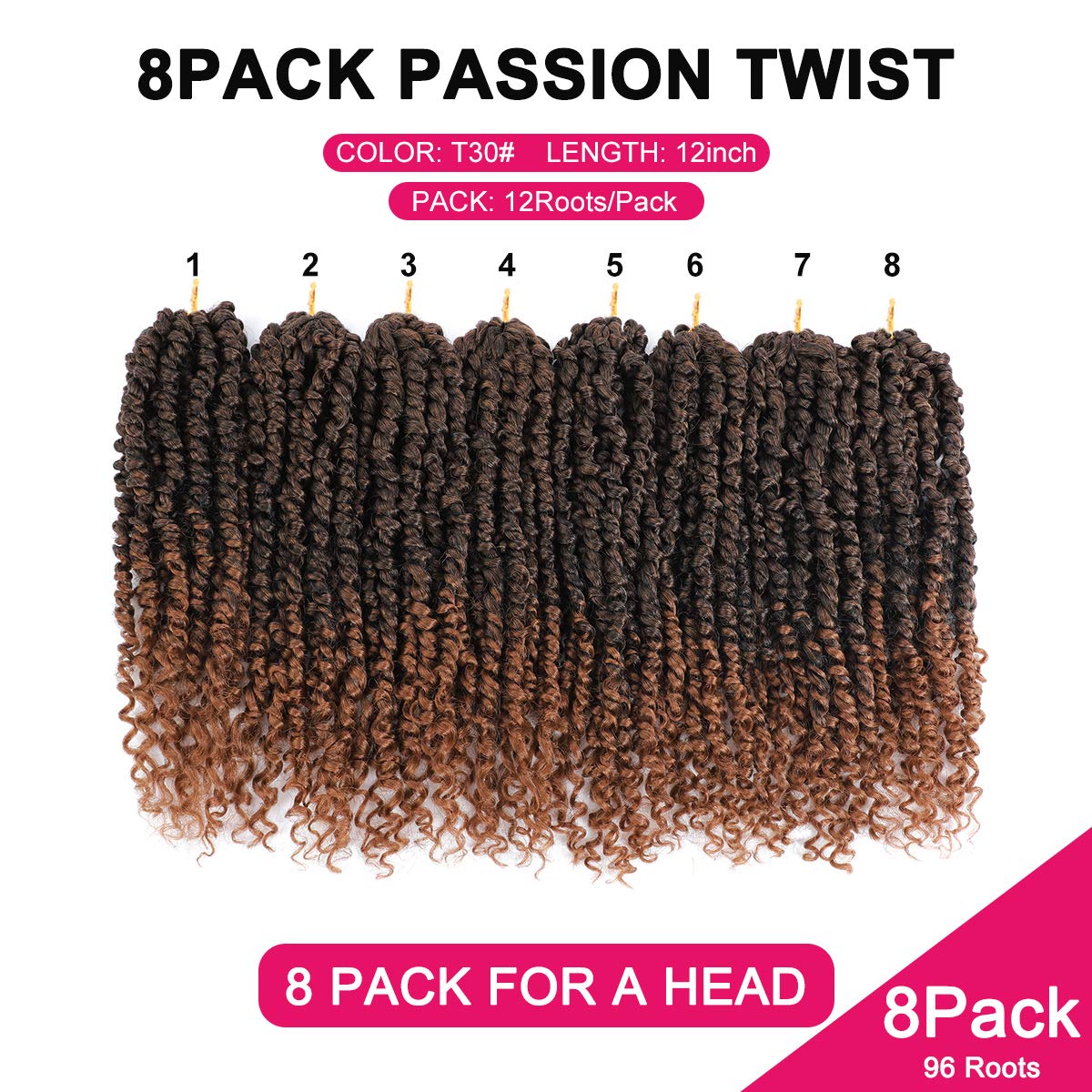 Foto 5 pulgar | Cabello de estilo Passion Twist Nayoo 8 Paquetes 30 Cm Tejido Sintético A Ganchillo - Venta Internacional