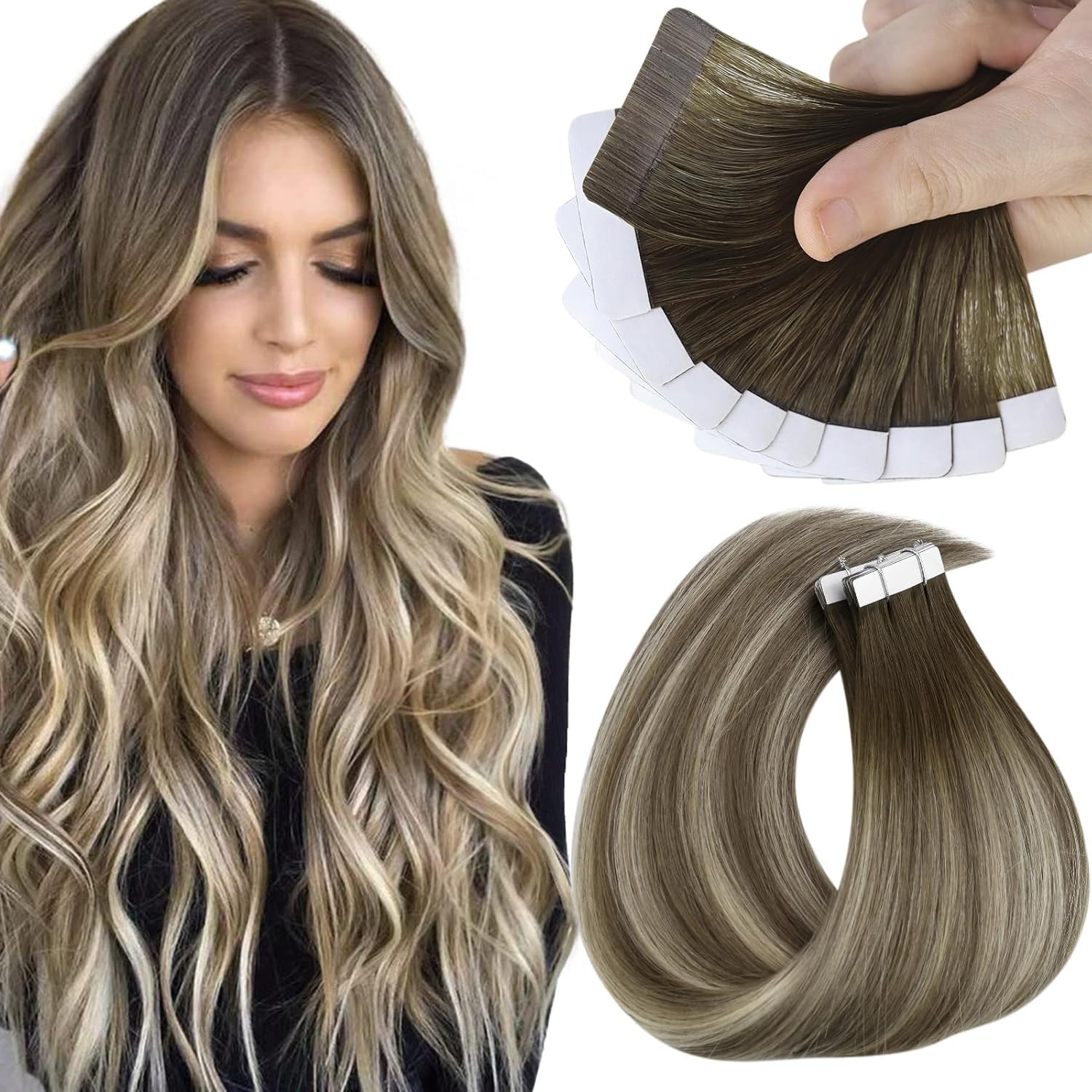 Foto 1 | Extensiones De Pelo Con Cinta Adhesiva Sunny Hair Brown Balayage, 25 G, 40 Cm - Venta Internacional.