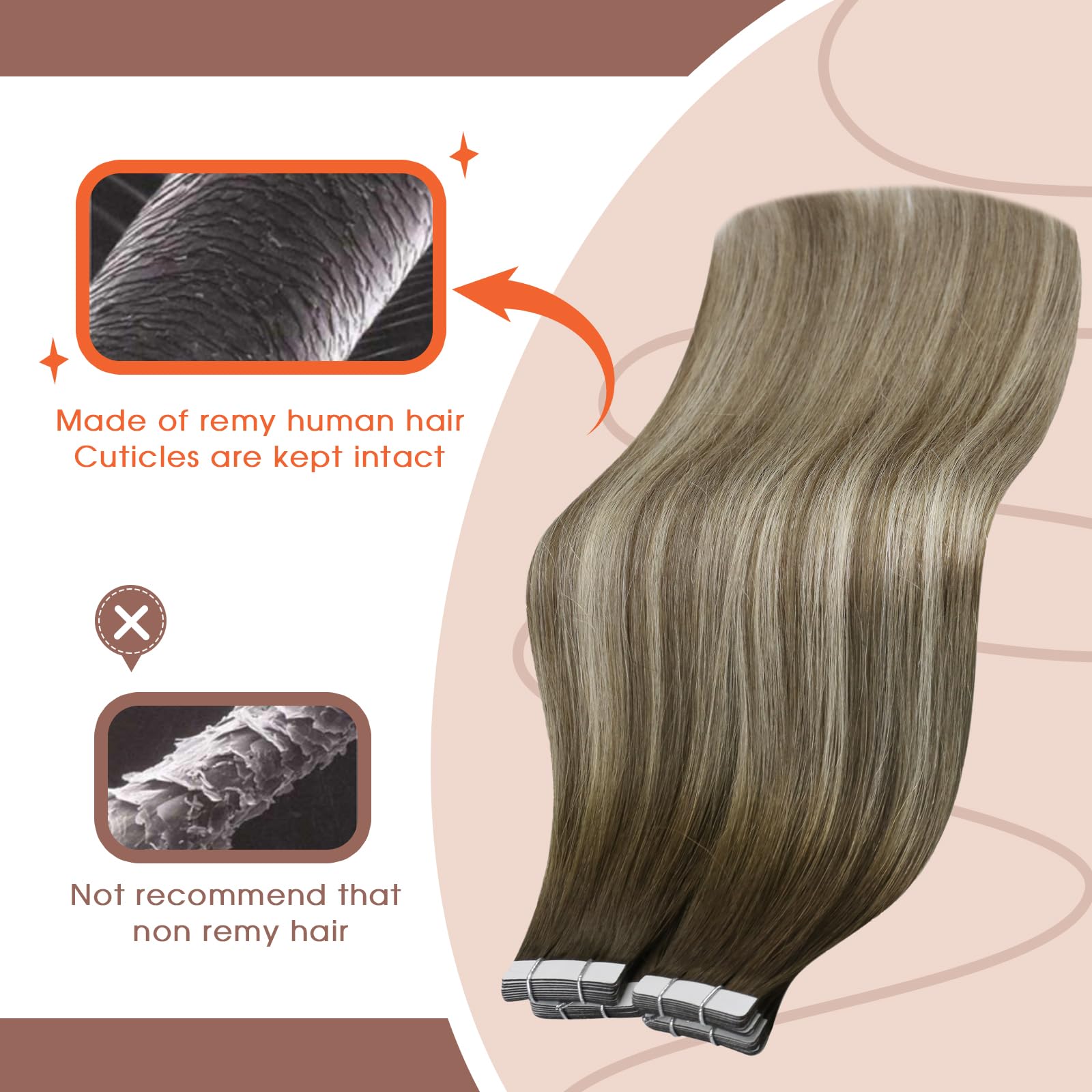 Foto 3 pulgar | Extensiones De Pelo Con Cinta Adhesiva Sunny Hair Brown Balayage, 25 G, 40 Cm - Venta Internacional.