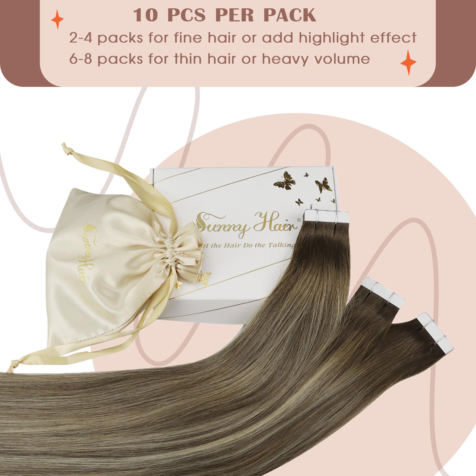 Foto 3 | Extensiones De Pelo Con Cinta Adhesiva Sunny Hair Brown Balayage, 25 G, 40 Cm - Venta Internacional.