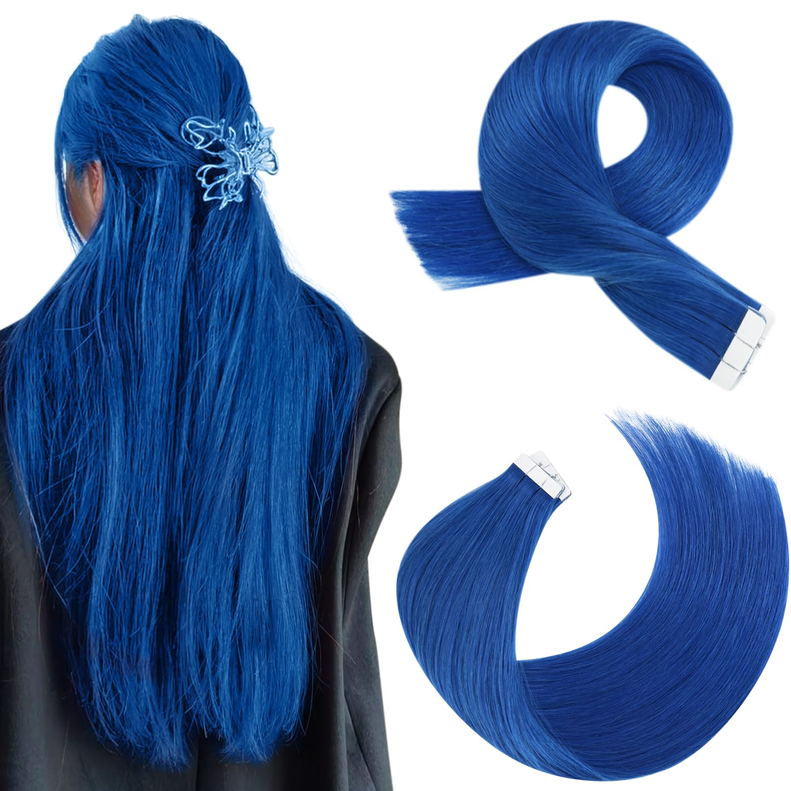 Foto 1 | Extensiones De Cabello Azul Moresoo, 100% Cabello Humano, 55 Cm, 10 Unidades - Venta Internacional.