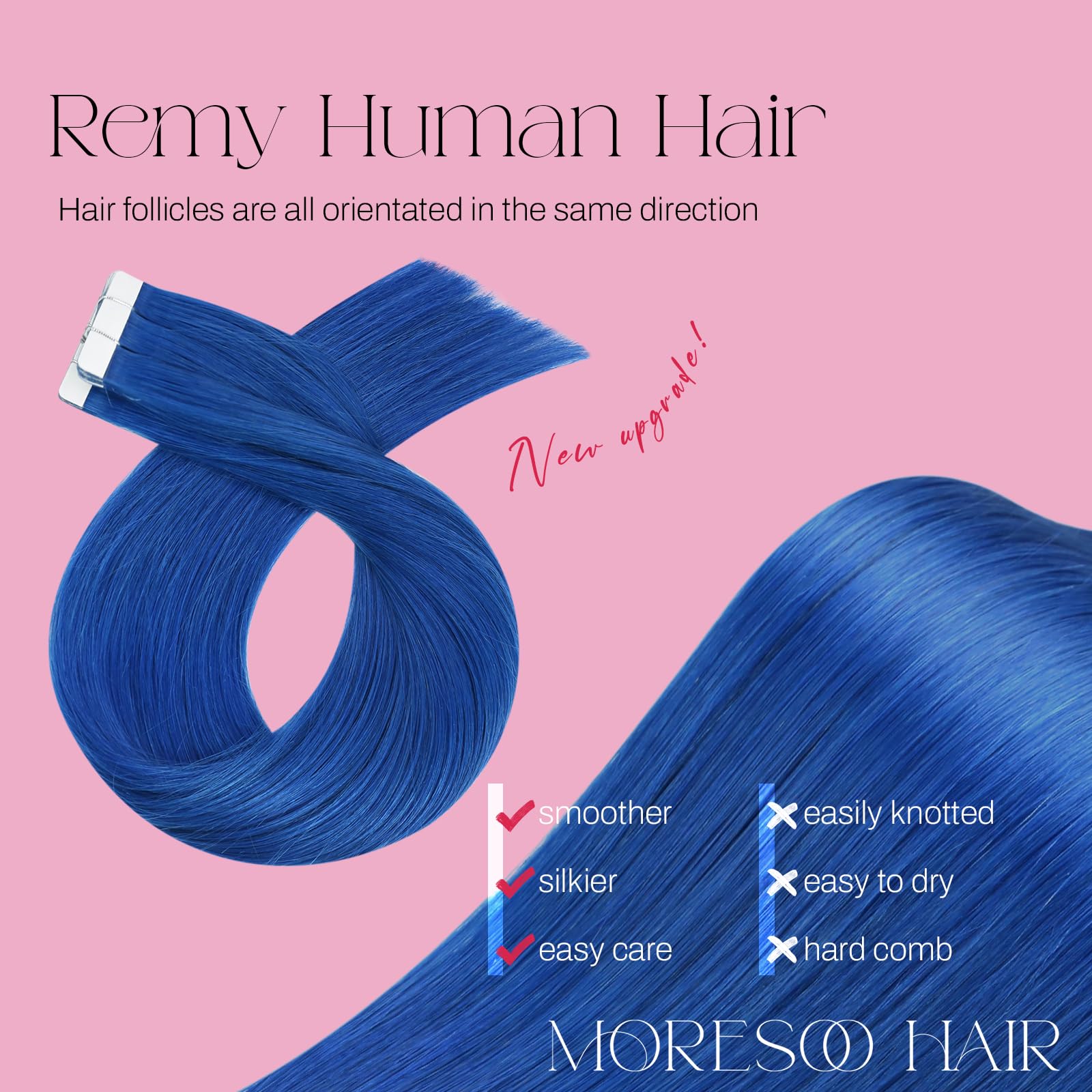 Foto 3 pulgar | Extensiones De Cabello Azul Moresoo, 100% Cabello Humano, 55 Cm, 10 Unidades - Venta Internacional.