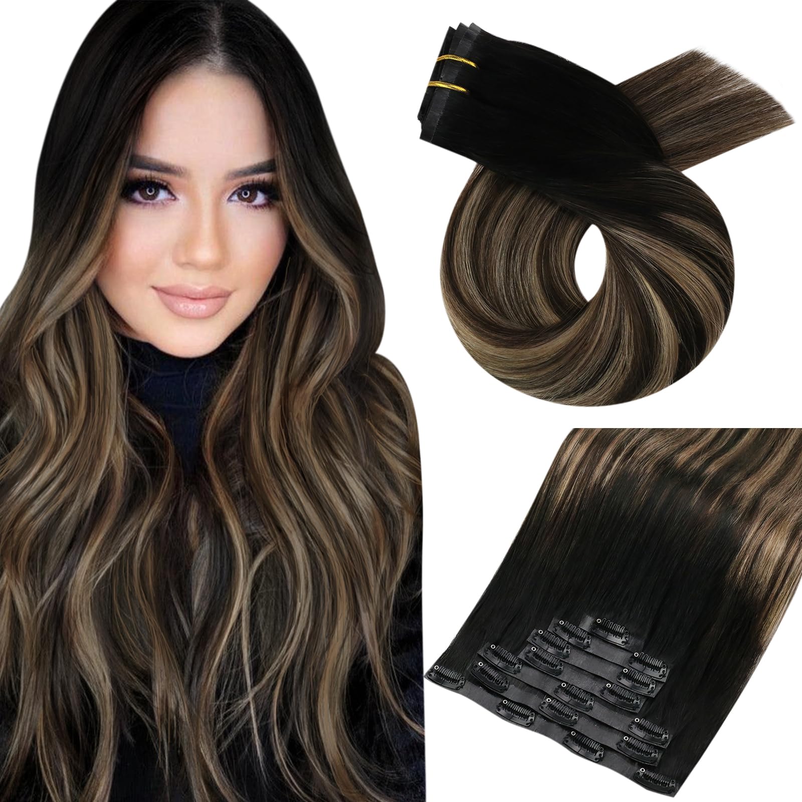 Foto 2 pulgar | Extensiones De Cabello Sin Costuras Con Clip Moresoo, De Color Negro A Marrón, 14 Pulgadas - Venta Internacional.