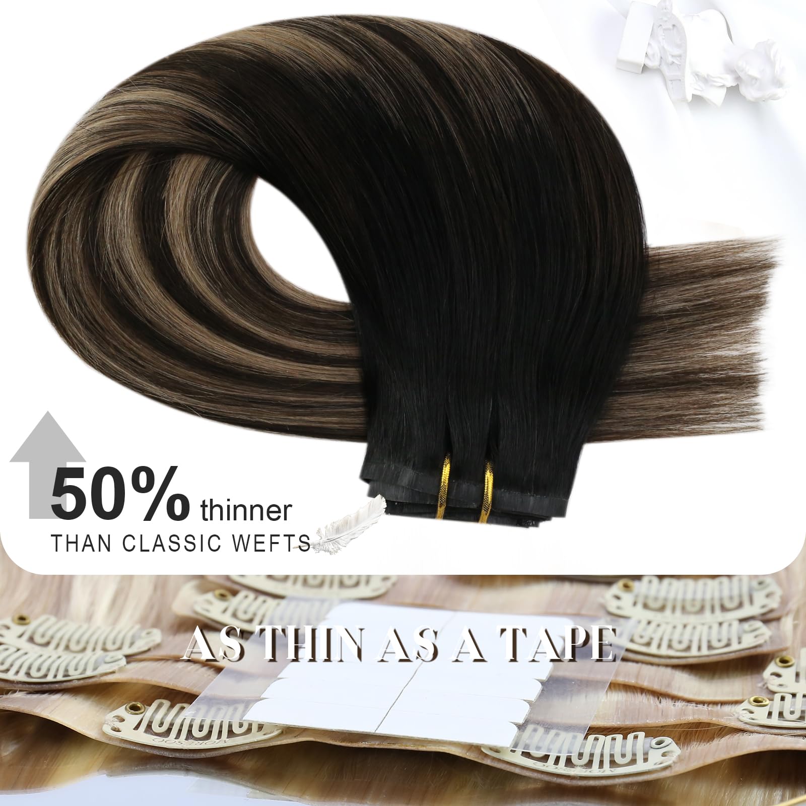 Foto 4 pulgar | Extensiones De Cabello Sin Costuras Con Clip Moresoo, De Color Negro A Marrón, 14 Pulgadas - Venta Internacional.