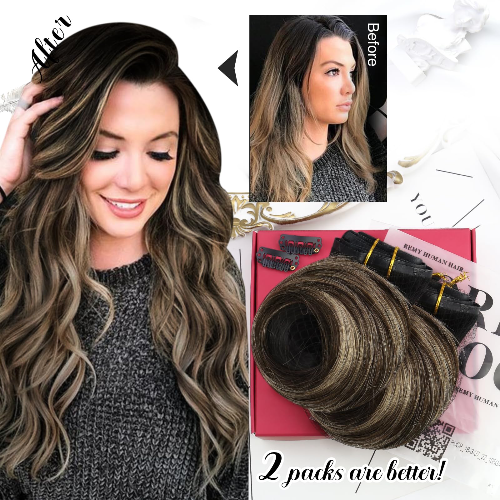 Foto 7 pulgar | Extensiones De Cabello Sin Costuras Con Clip Moresoo, De Color Negro A Marrón, 14 Pulgadas - Venta Internacional.