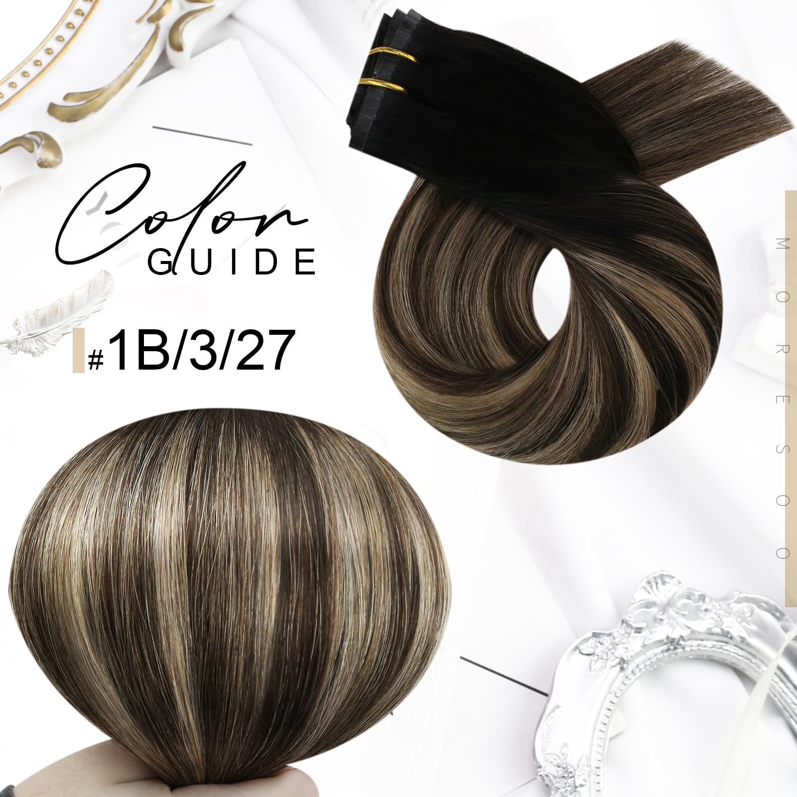 Foto 8 pulgar | Extensiones De Cabello Sin Costuras Con Clip Moresoo, De Color Negro A Marrón, 14 Pulgadas - Venta Internacional.