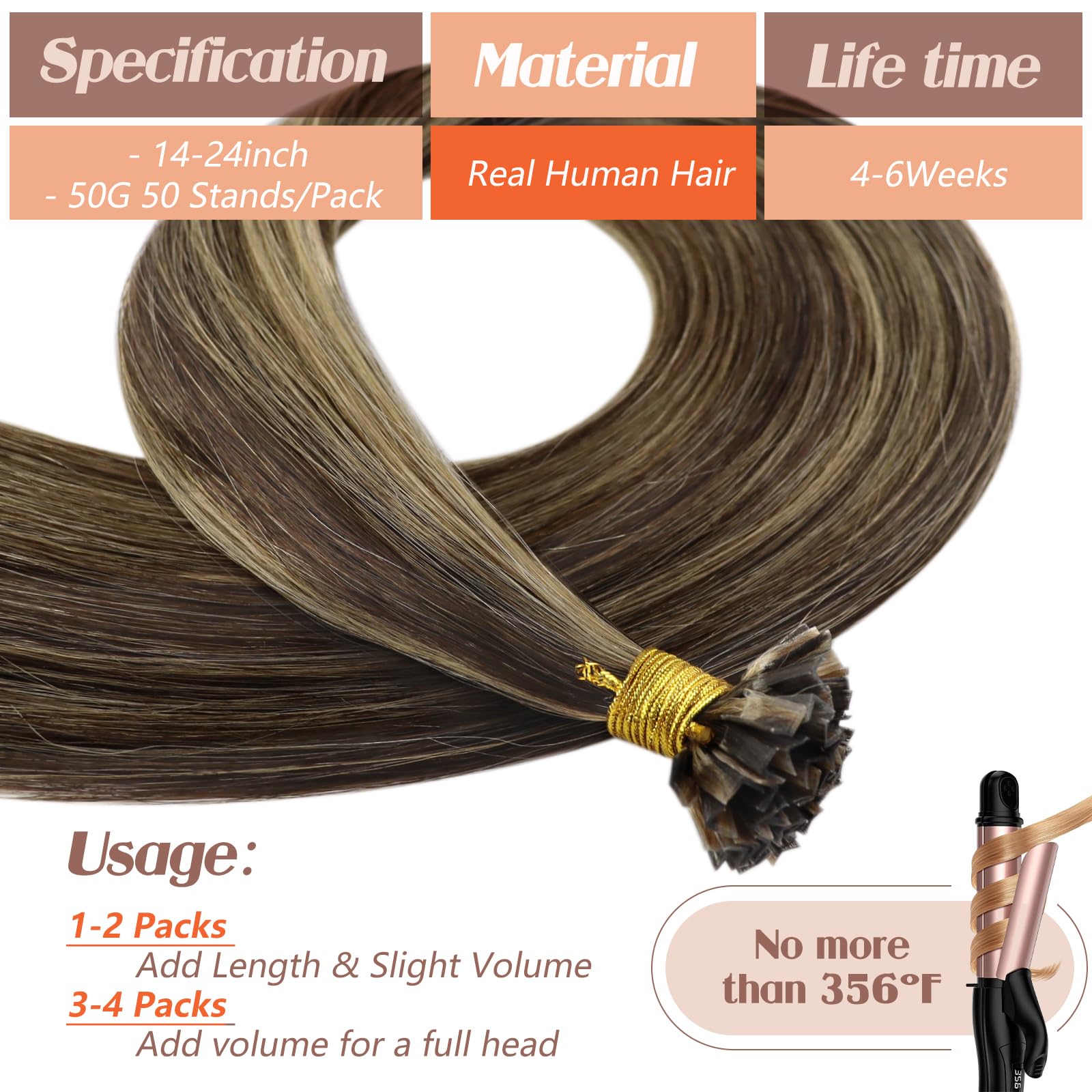 Foto 4 pulgar | Extensiones De Cabello Sunny Hair Ktip Human Hair, 18 Pulgadas, 50 G, Color Marrón - Venta Internacional.