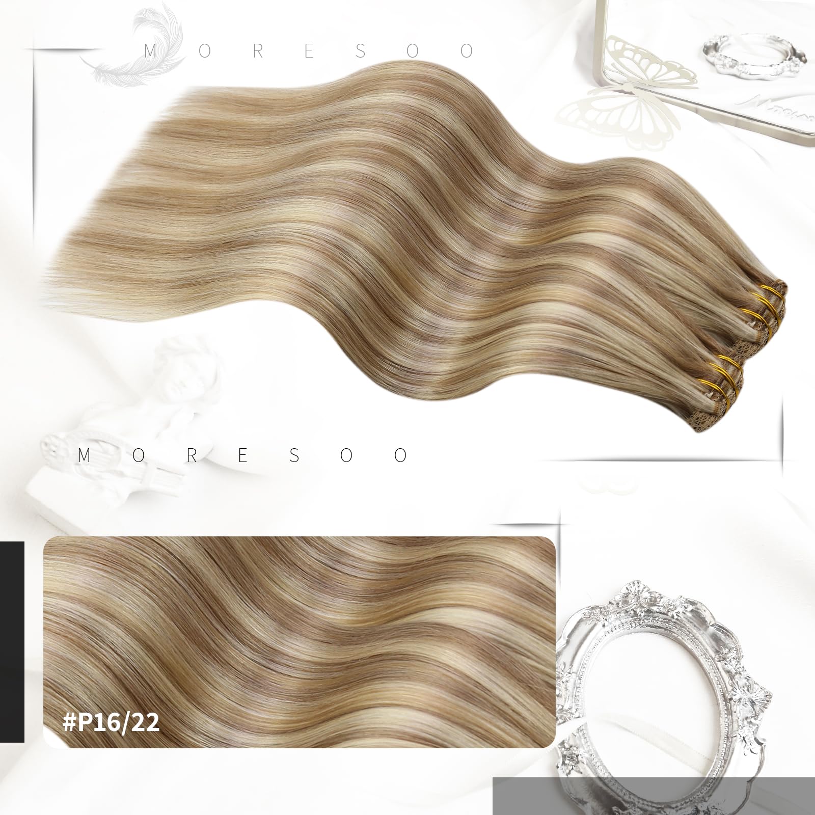 Foto 3 pulgar | Extensiones De Pelo Con Clip Moresoo Blonde, 16 Pulgadas, 80 G, 5 Unidades - Venta Internacional.