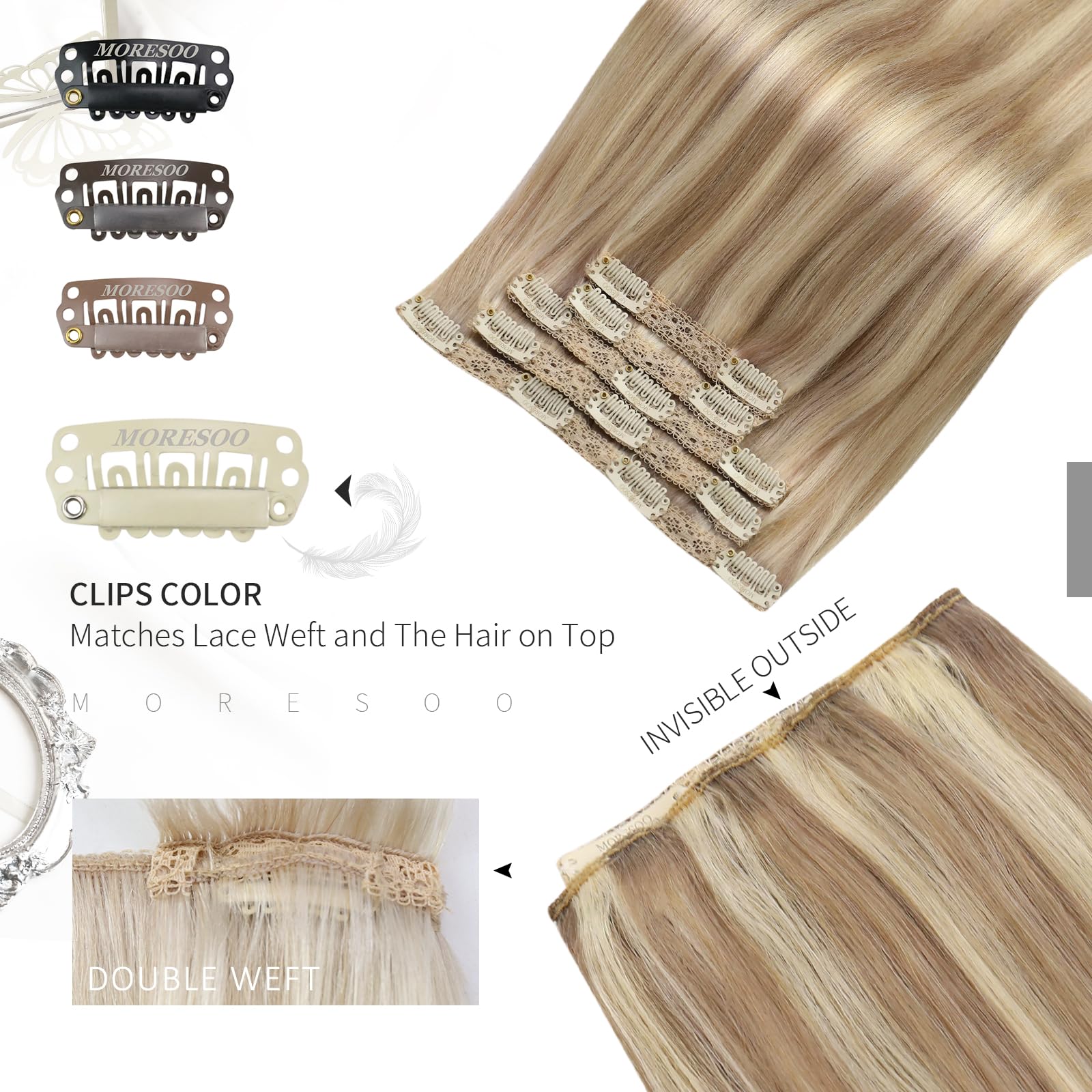 Foto 5 pulgar | Extensiones De Pelo Con Clip Moresoo Blonde, 16 Pulgadas, 80 G, 5 Unidades - Venta Internacional.