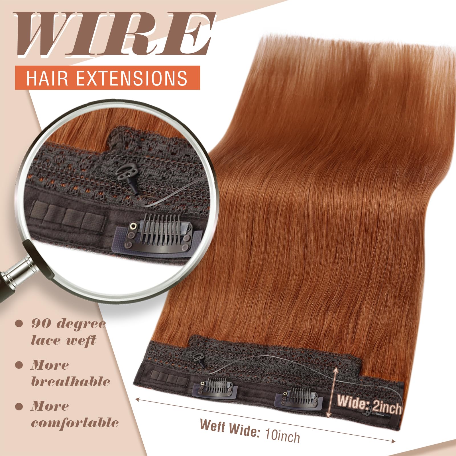 Foto 4 pulgar | Extensiones De Cabello Sunny, 80 G, Cobre, Alambre Invisible, Cabello Humano - Venta Internacional.