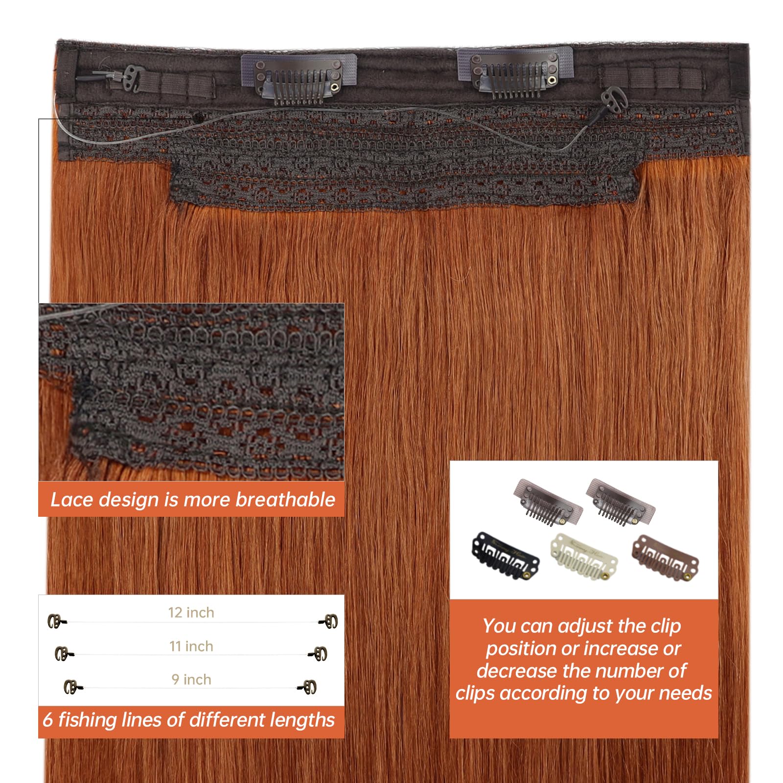 Foto 5 pulgar | Extensiones De Cabello Sunny, 80 G, Cobre, Alambre Invisible, Cabello Humano - Venta Internacional.